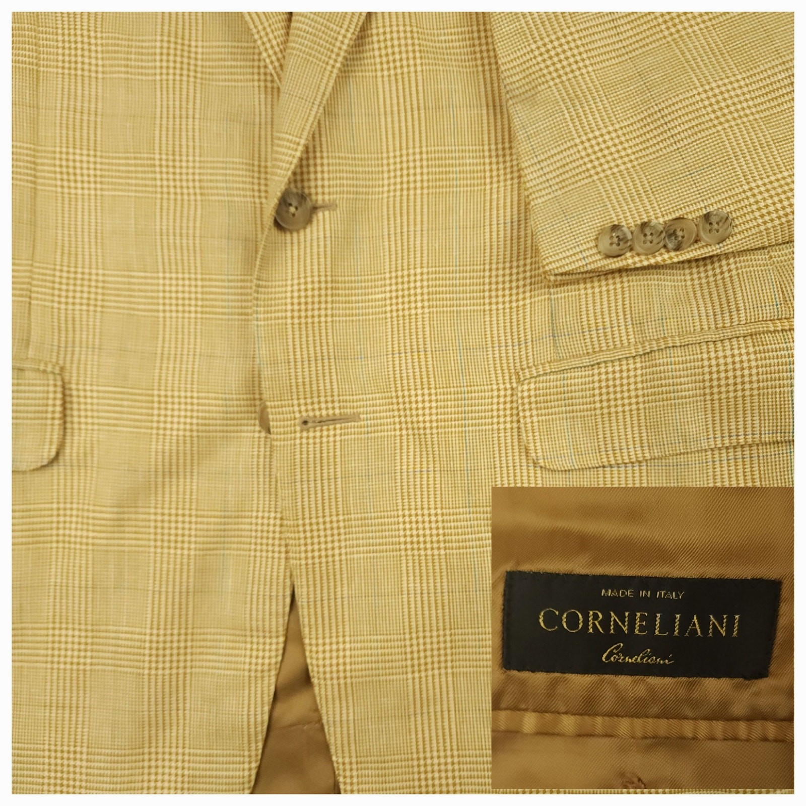 Corneliani Sport Coat Mens 40R Flax Linen Wool Made in Italy Prince of Wales