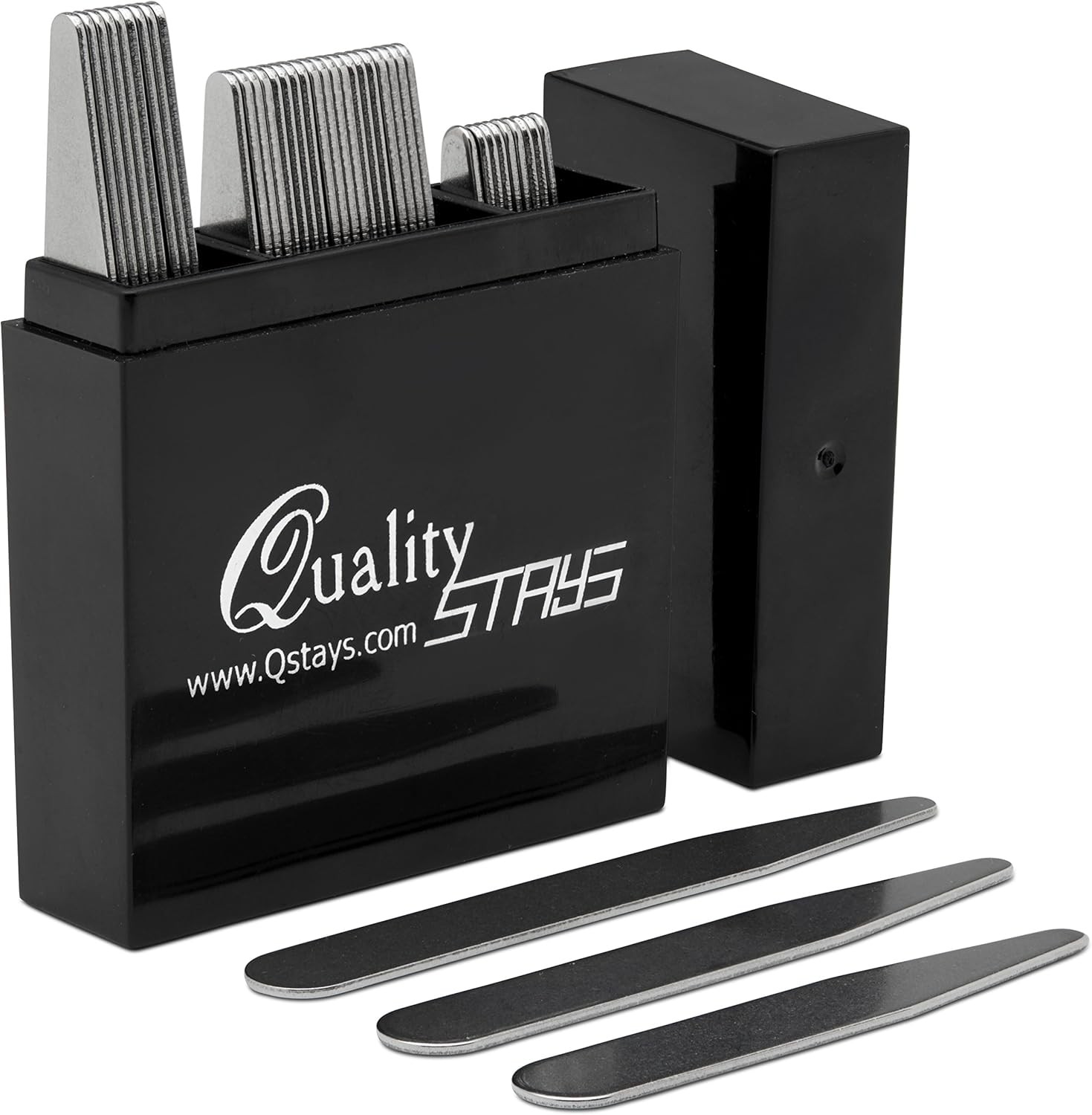 44 Metal Collar Stays for Men – 4 Sizes in Elegant Black Box 4, Silver