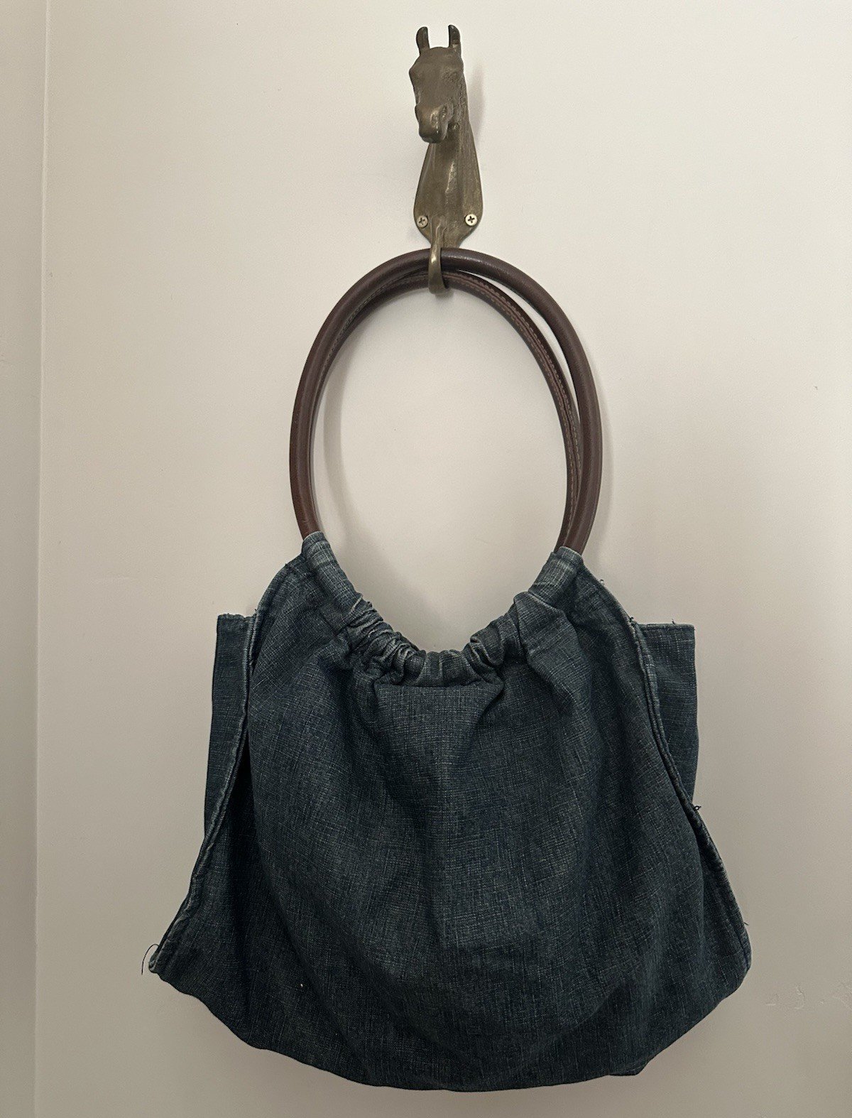 Leather Handle Slouchy Shoulder Bag – Denim Blue