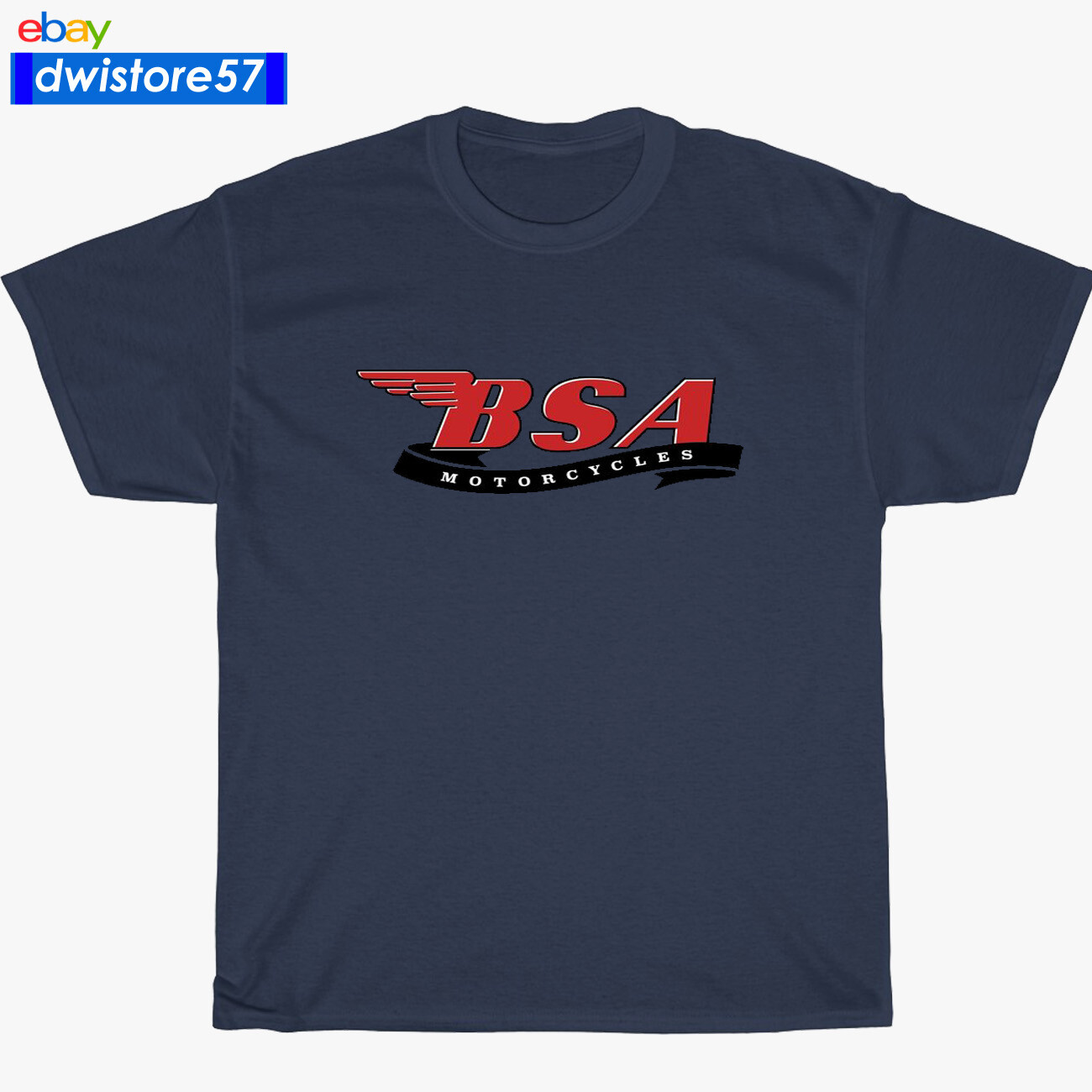 New BSA Red Classic Motorcycle Logo Navy/White/Grey Men’s T-Shirt S-5XL