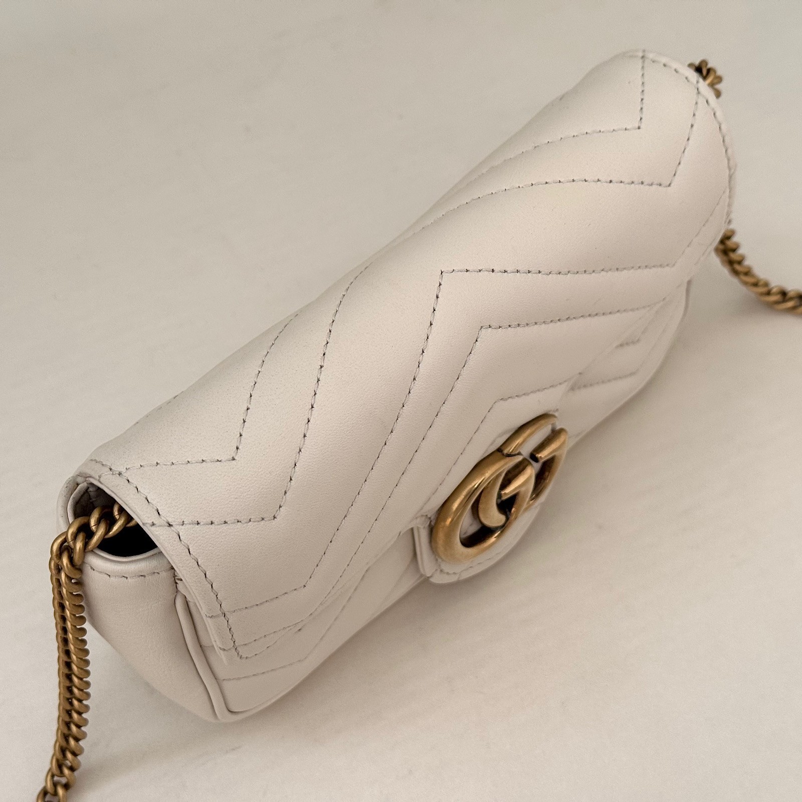 GUCCI GG Marmont 476433 Leather Chain Shoulder Bag White Crossbody with Dust Bag