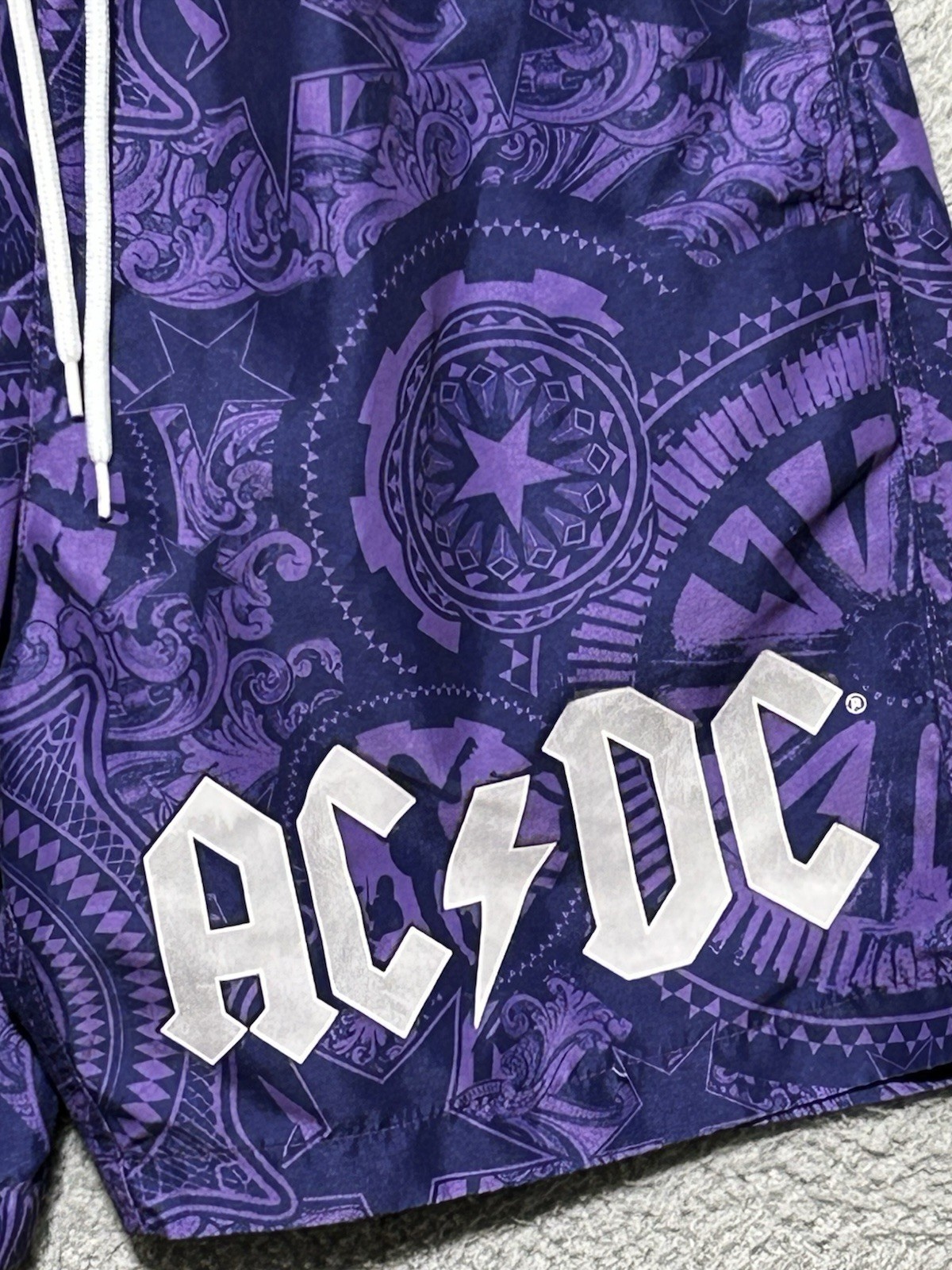 AC/DC Mens Swim Shorts Sz Medium Trunks Dark Purple Drawstring