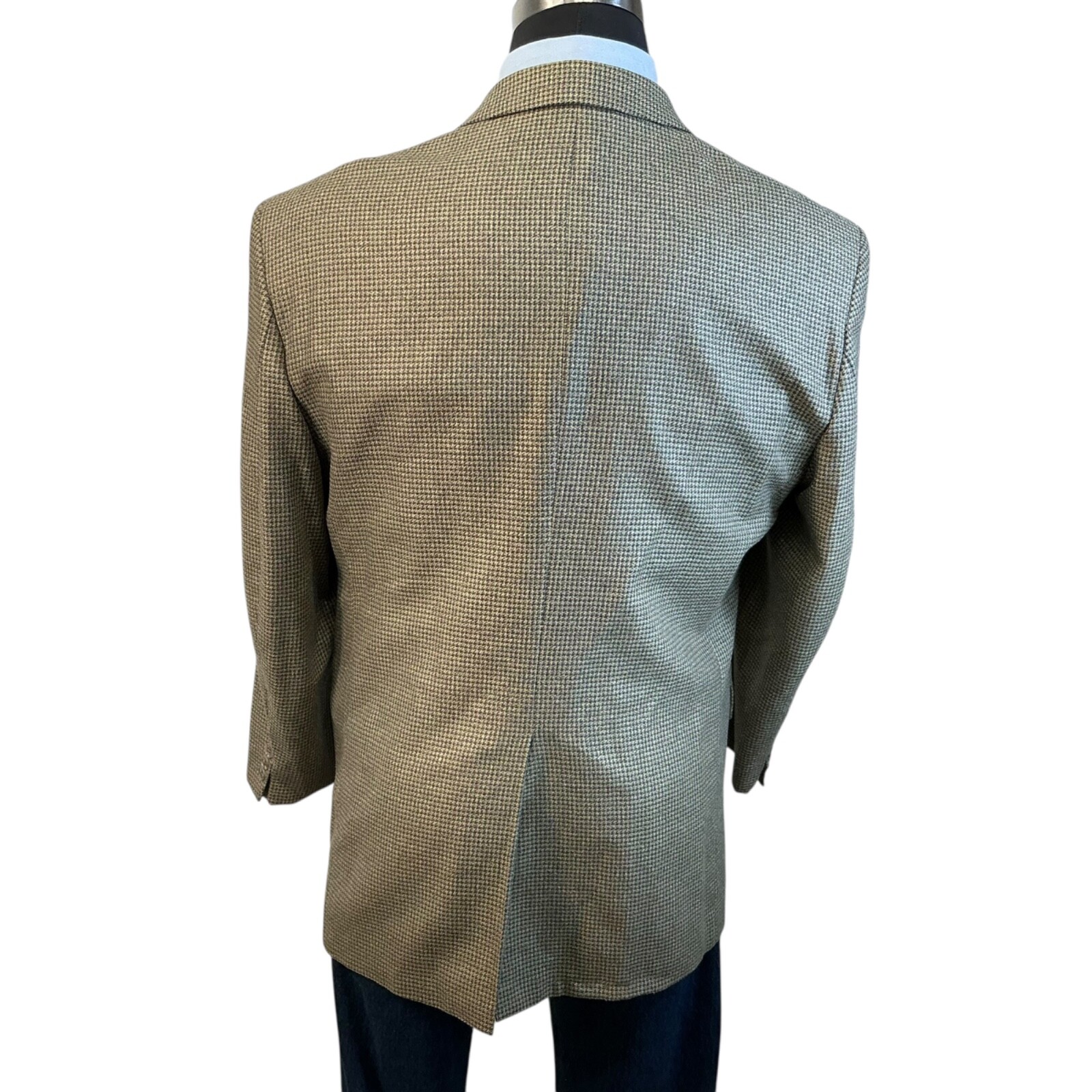 44R/46S Deansgate Houndstooth Green Beige Gray Blue Suit Jacket Sport Coat Blaze