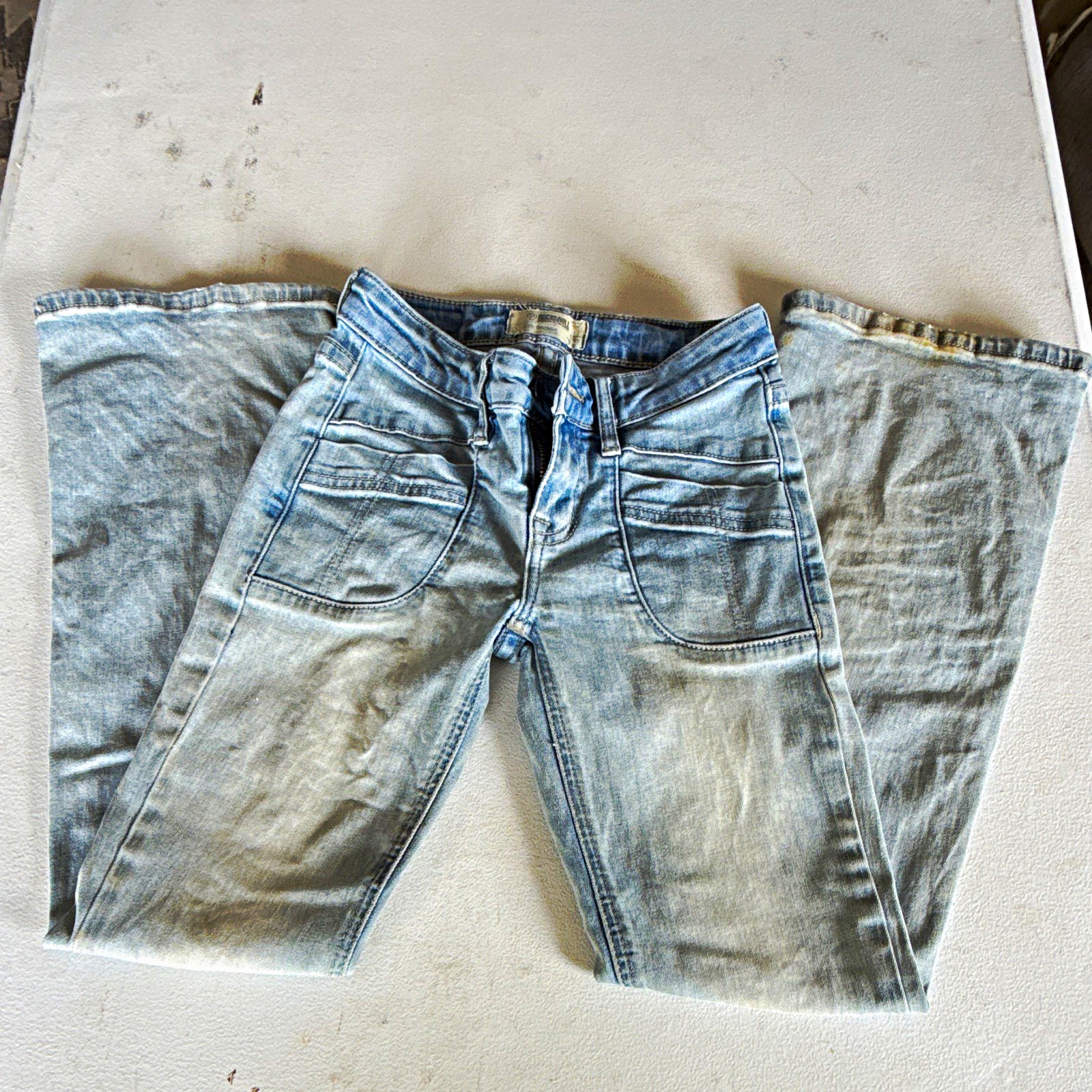 GIRLS ROCK & ROLL DENIM GIRL’S LIGHT WASH DETAIL POCKET BOOT CUT JEANS Size 10
