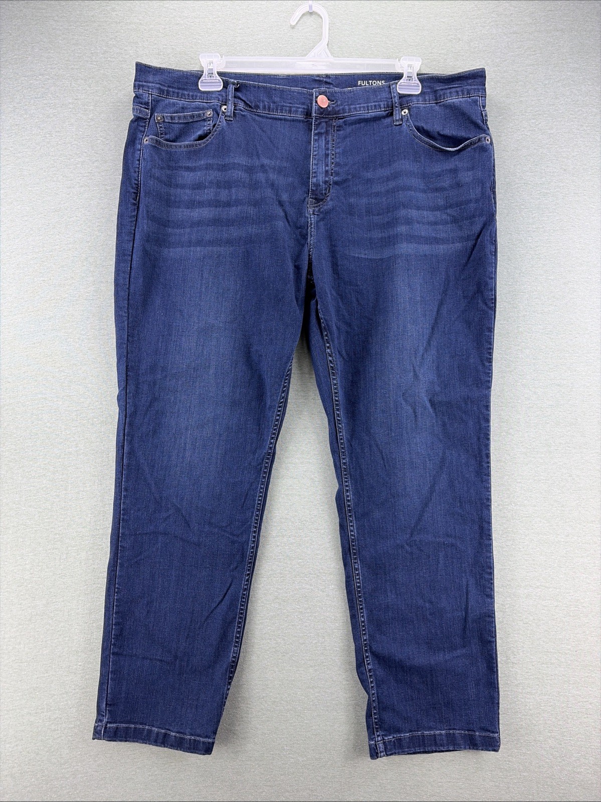 Mugsy Fultons Straight Fit Jeans Mens Size 44×30 Blue Dark Wash Denim Stretch