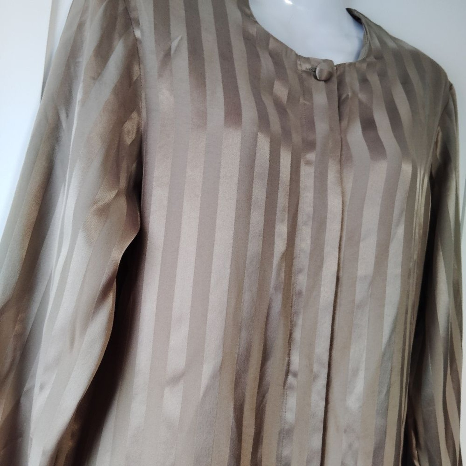 Vintage Doncaster 100% Silk Two-Tone Striped Button Down Blouse Brown SZ 2