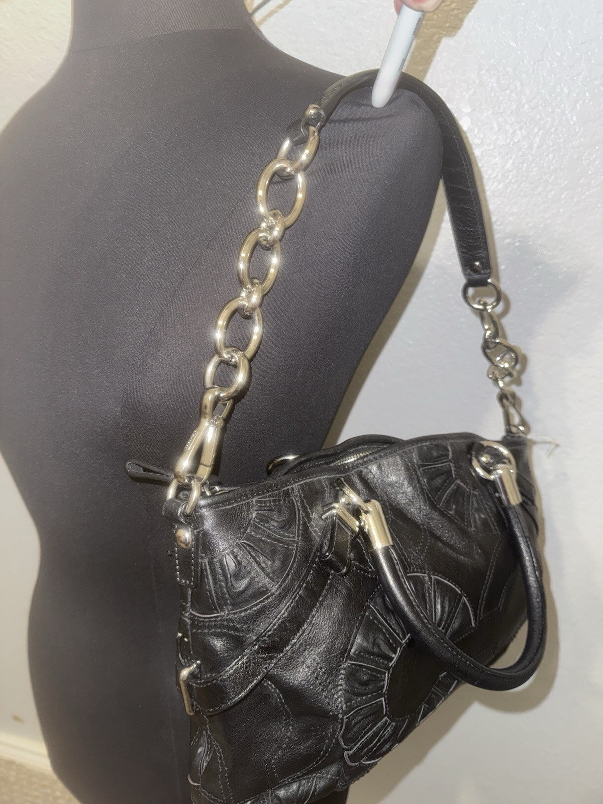 Coach Madison Embellished Leather Sophia Black Satchel Bag 16356