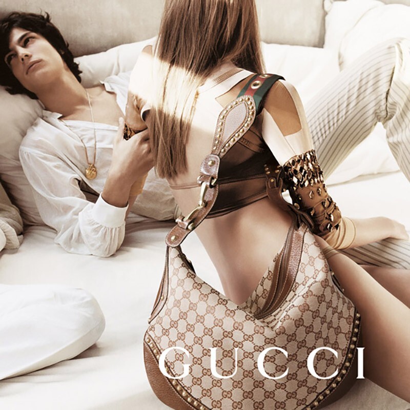 2005 VINTAGE GUCCI Brown GG Canvas Leather Pelham PRINT AD RUNWAY Messenger BAG