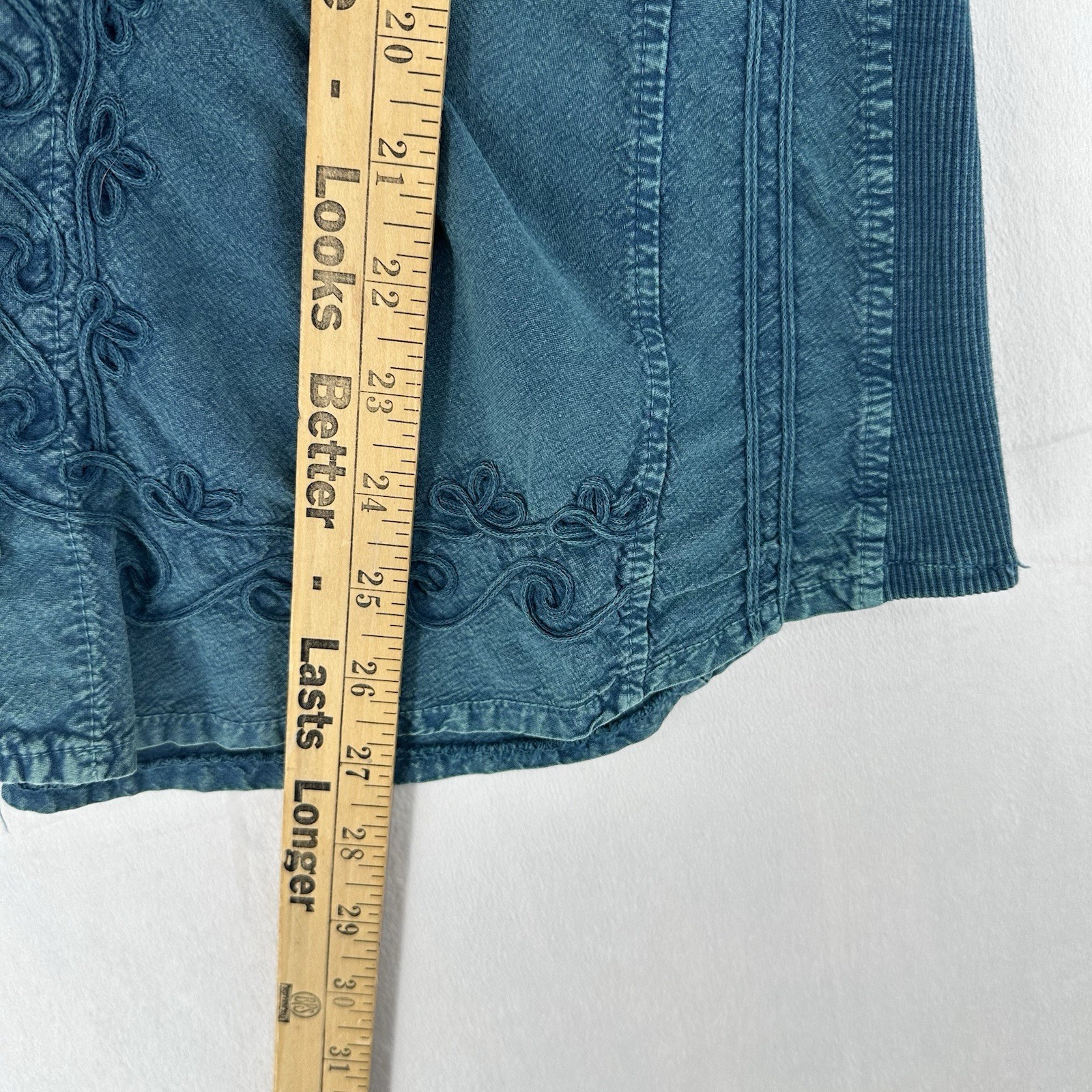 Inca Cottons Embroidered Collared Button Up Shirt Size Large Blue 100% Cotton