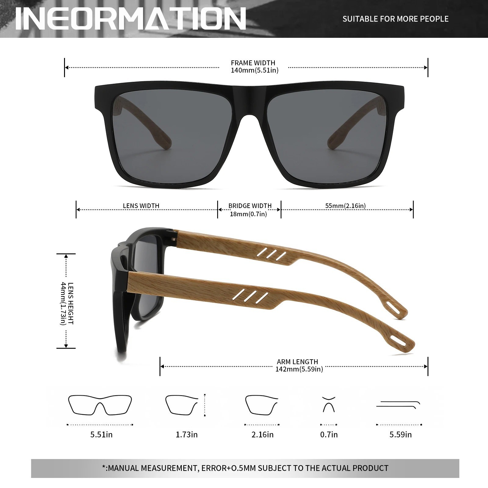 4PCS Wood Grain Spring Hinge Sunglasses Square UV400 Retro Unisex
