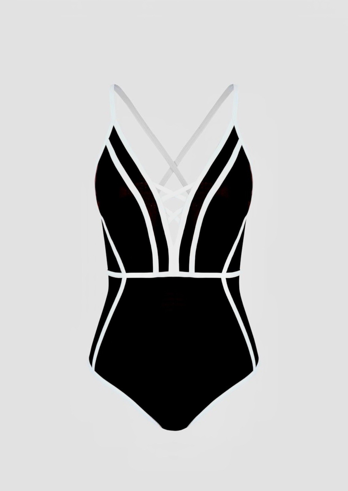 CUPSHE Black White Solid Slimming Lace-Up Crisscross One-Piece Swimsuit M