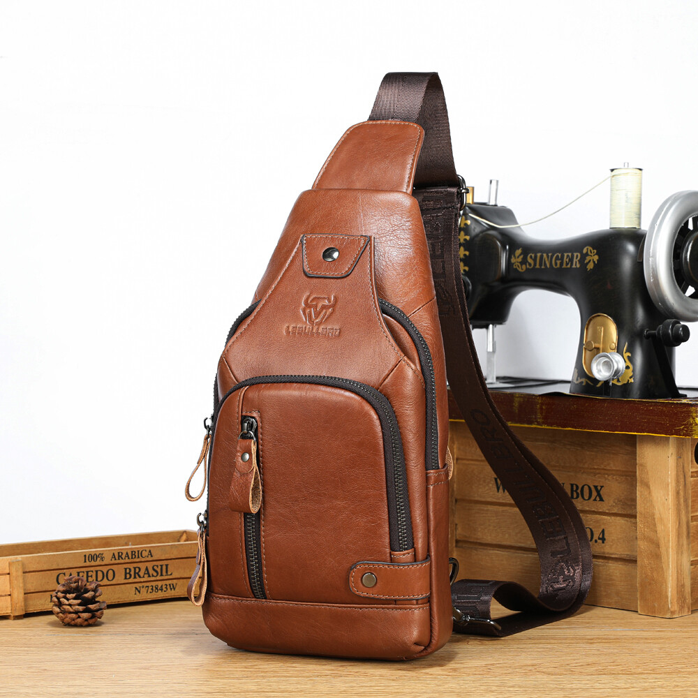 Sling Backpack Men Chest bag Crossbody Bag Shoulder Bag 100% Genuine Leather New