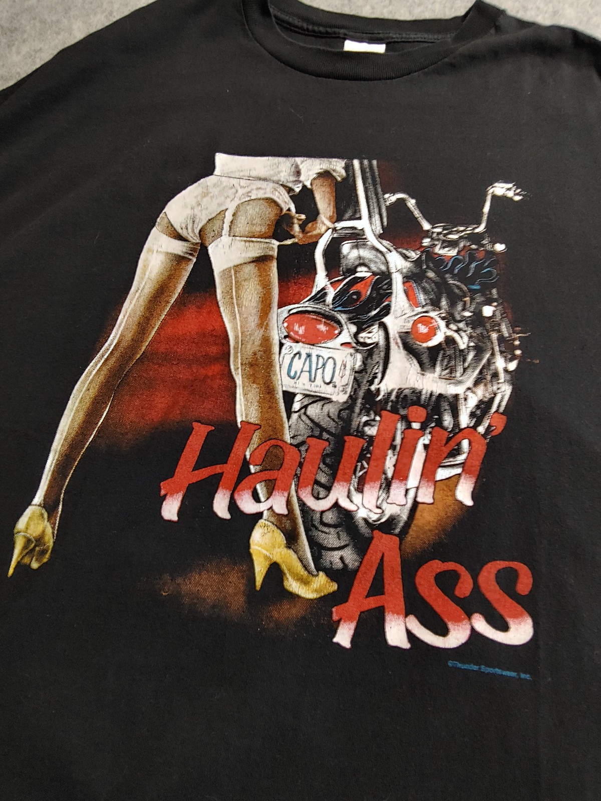Thunder Sportswear Shirt Mens XL “Haulin Ass” VTG Biker Motorcycle Black