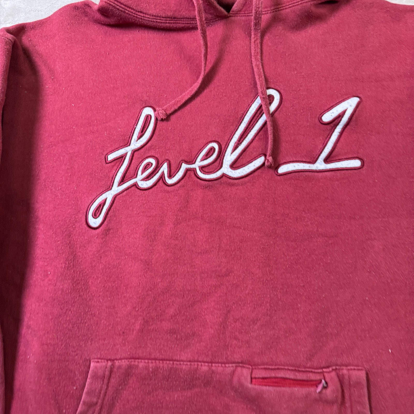 Level 1 Red Hoodie Sweatshirt Streetwear Pullover Sz XXL 5280 Series Faded Worn