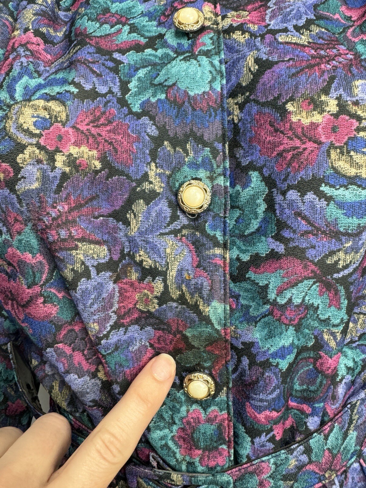 VTG 80s California Looks Floral Jacquard Belted Midi Dress Sz 10 Made USA Purple