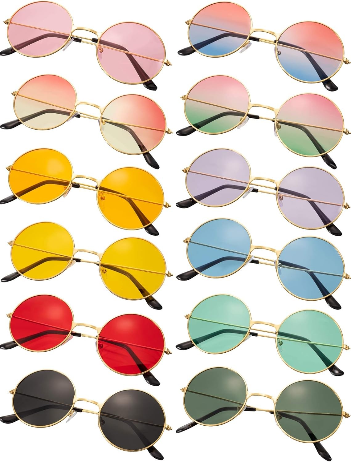 Blulu 12 Pairs 60s 70s Hippie Circle Sunglasses for Women Men Retro Glasses…