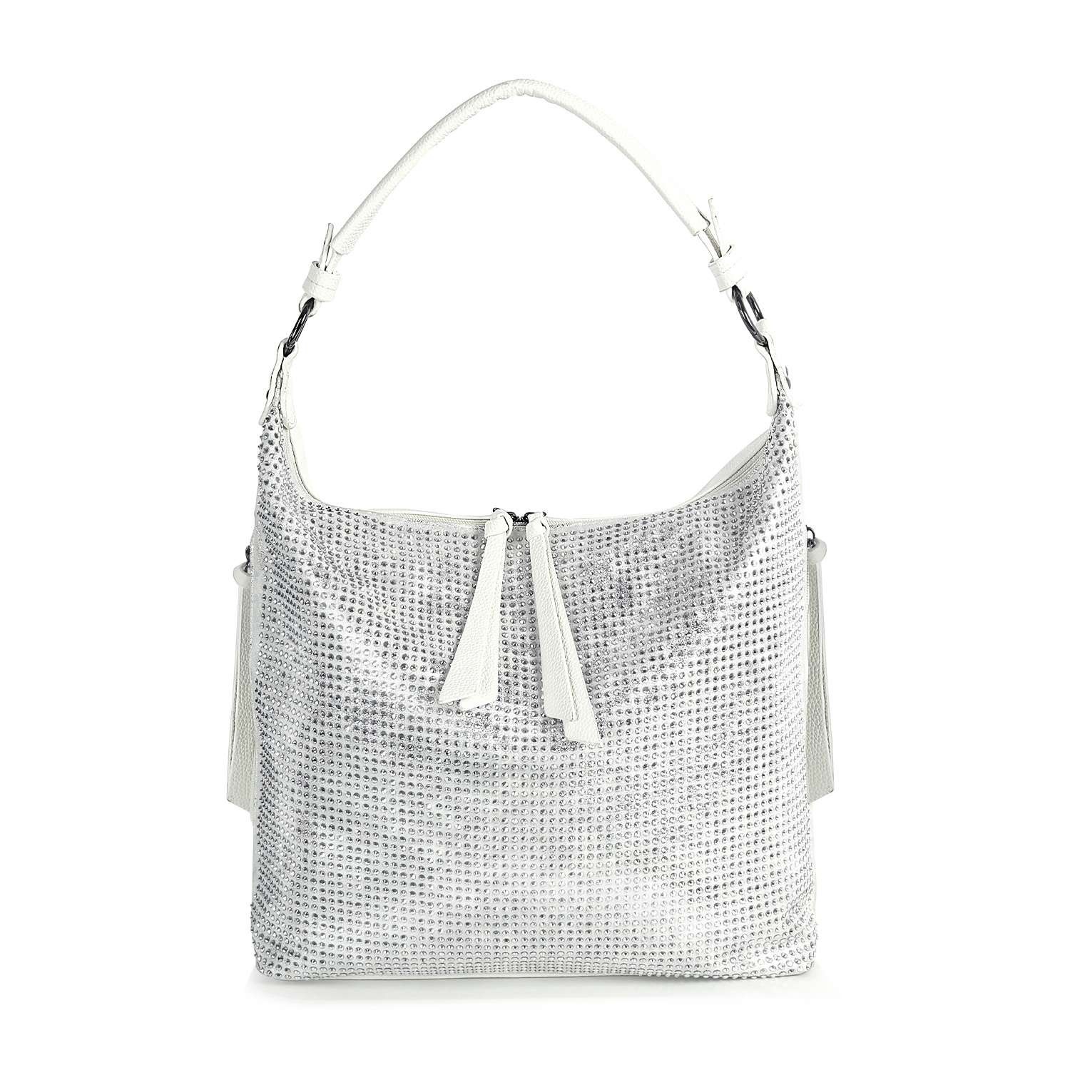 Rhinestone Hobo Handbag Women Sparkly Crystal Shoulder Bag Crossbody Faux Leathe