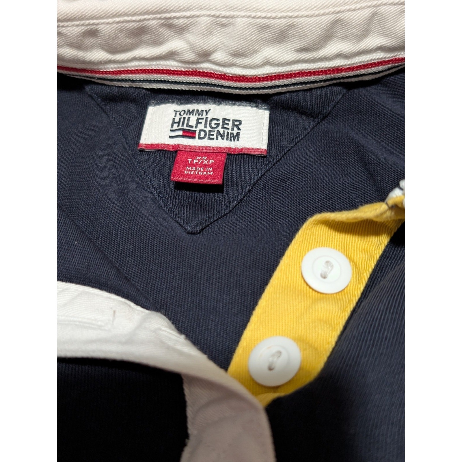 Tommy Hilfiger Pullover Womens XS 85 Red Navy Collared Cropped Long Sleeves