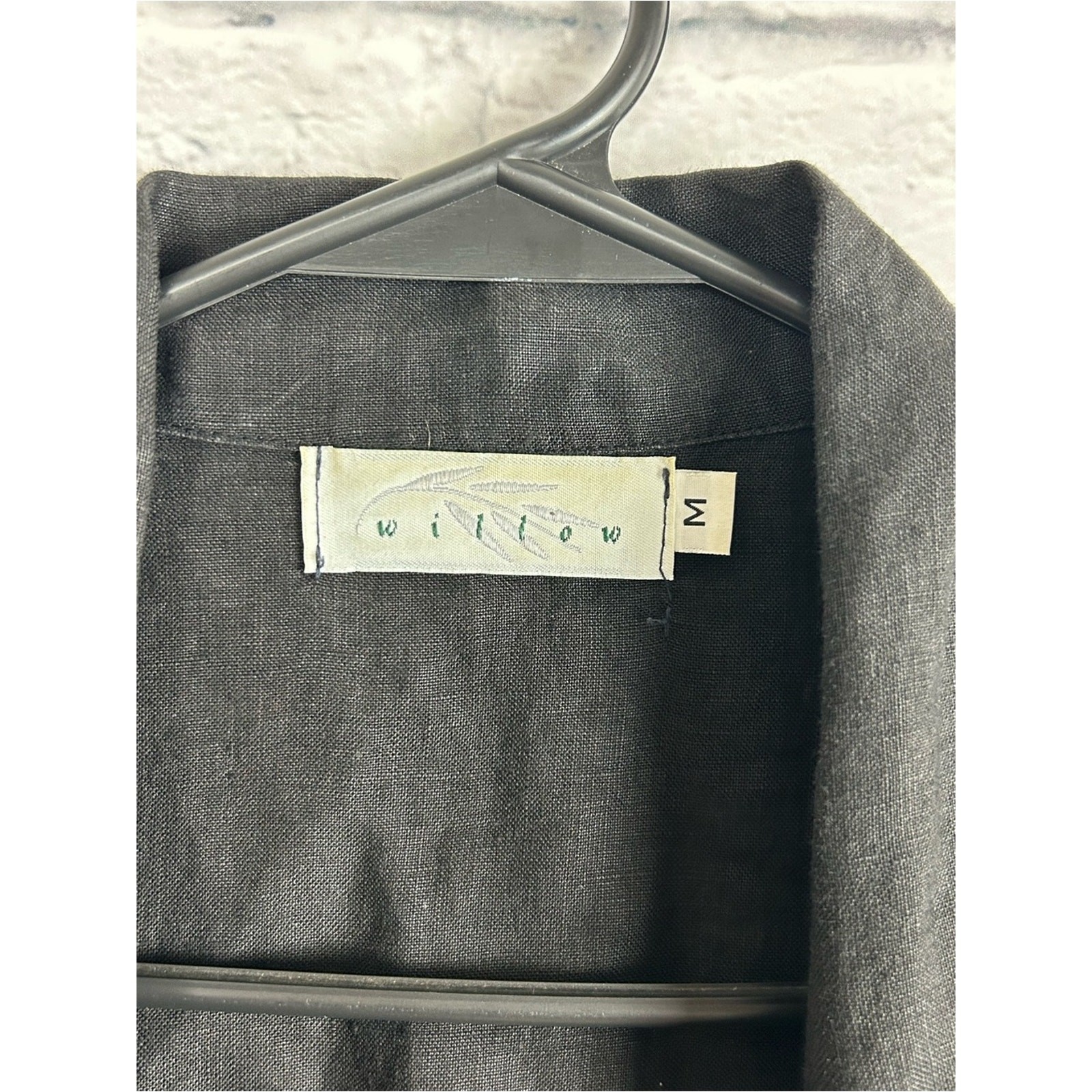 Willow Black 100% Linen Jacket Shell Button Art to Wear Blazer Medium