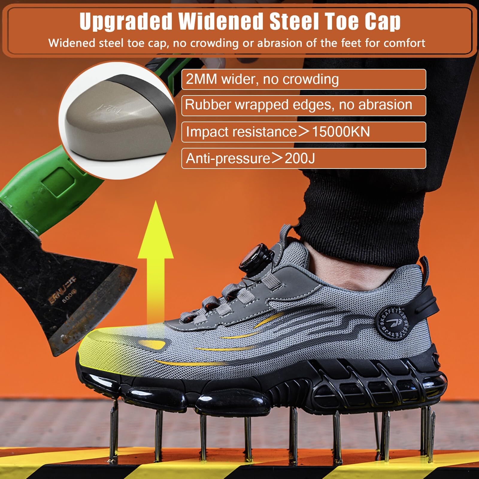 Rotating Button Work Sneakers, Men Steel Toe Comfort Breathable Safety Shoes