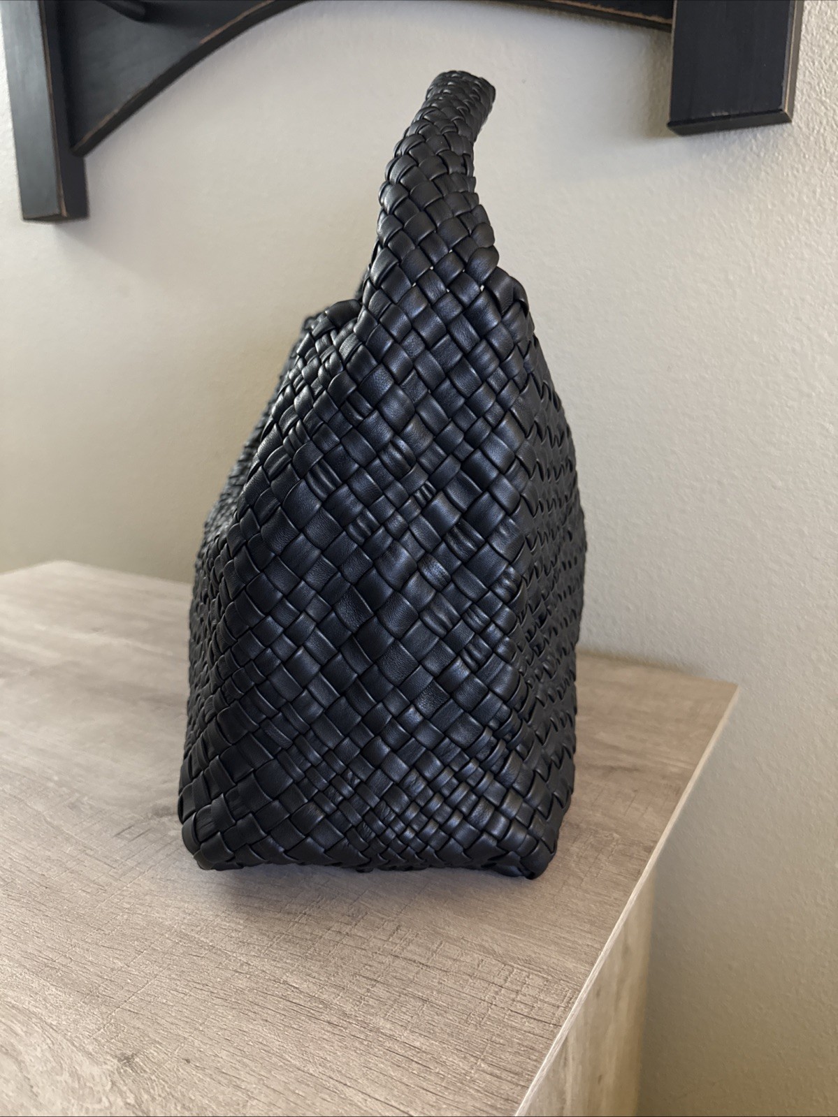 Falor Italy Black Woven Leather Shoulder Bag Hobo RARE Magnetic Closure NWT