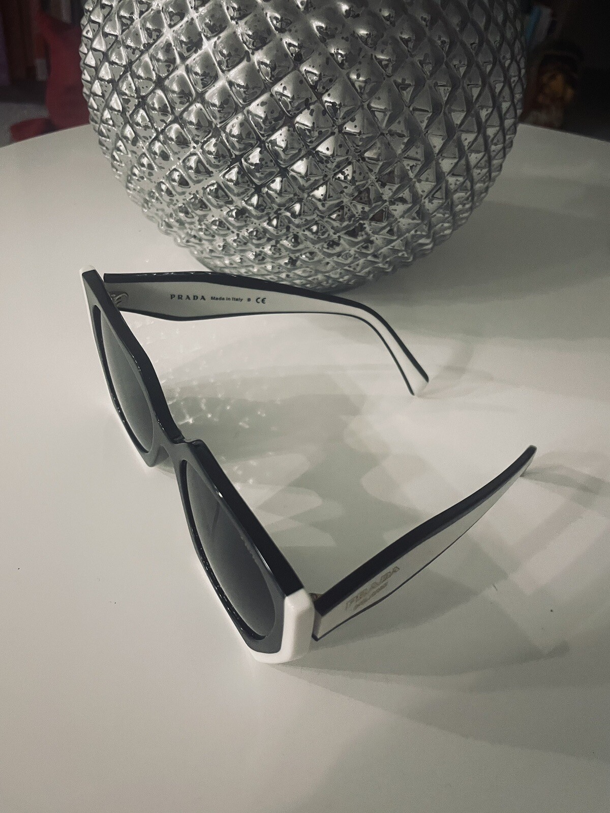 PRADA PR 15WS 09Q5S0 145mm Frame Rectangular Sunglasses – Black/White/Gray
