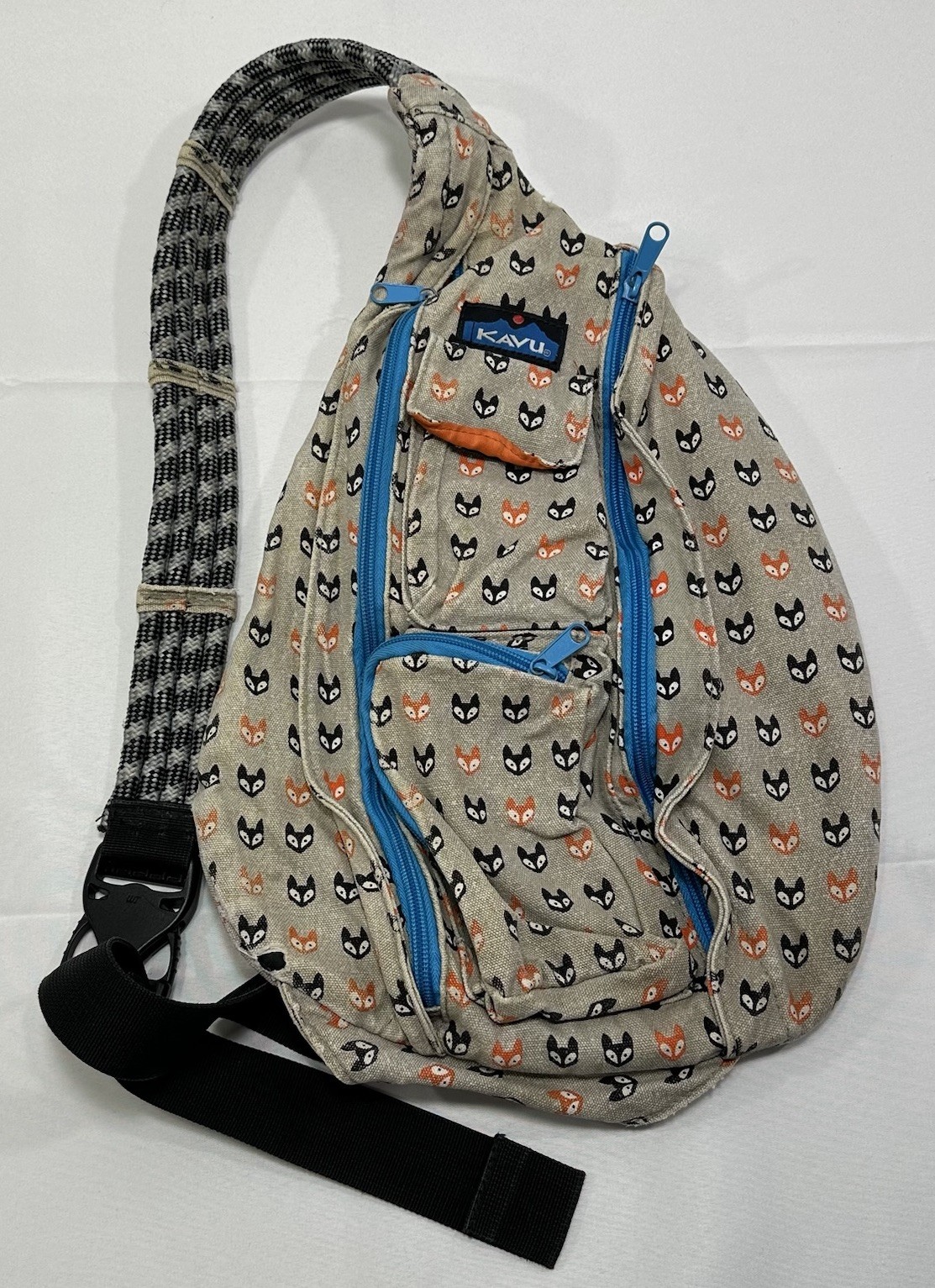 KAVU Rope Sling Bag Fox Trot Pattern Tan Black Orange Teal Shoulder Bag