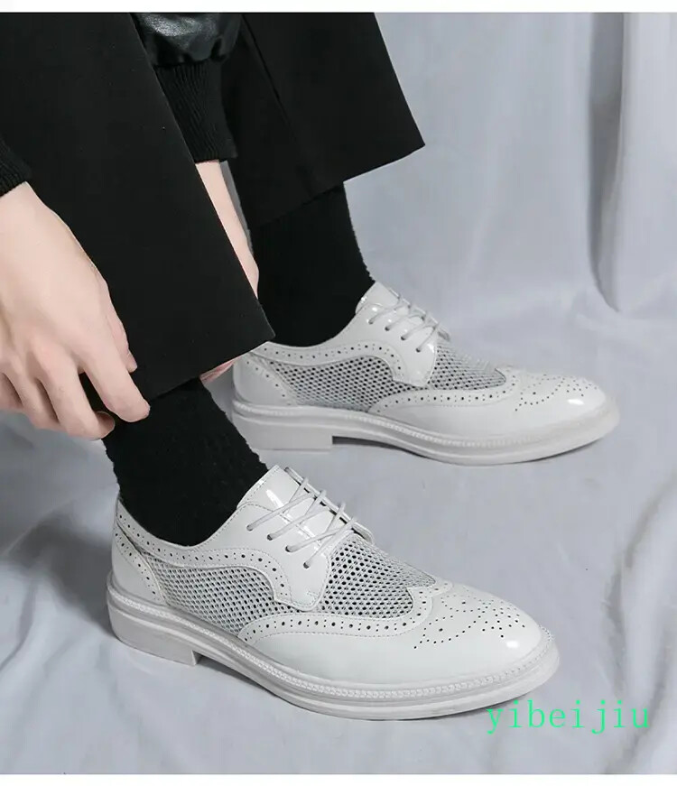 Men’s Mesh Fishnet Wing Tip Carved Dress Formal Wedding Shoes Leather Summer Man
