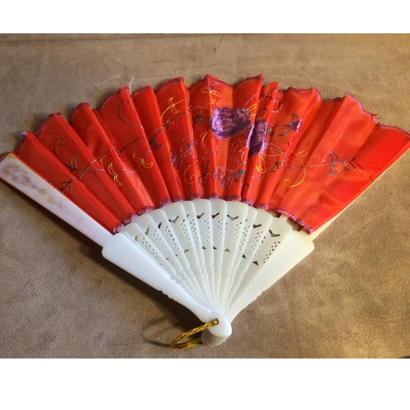 Vintage Small Folding Fan Lot Pink & Red Floral Fabric & Plastic