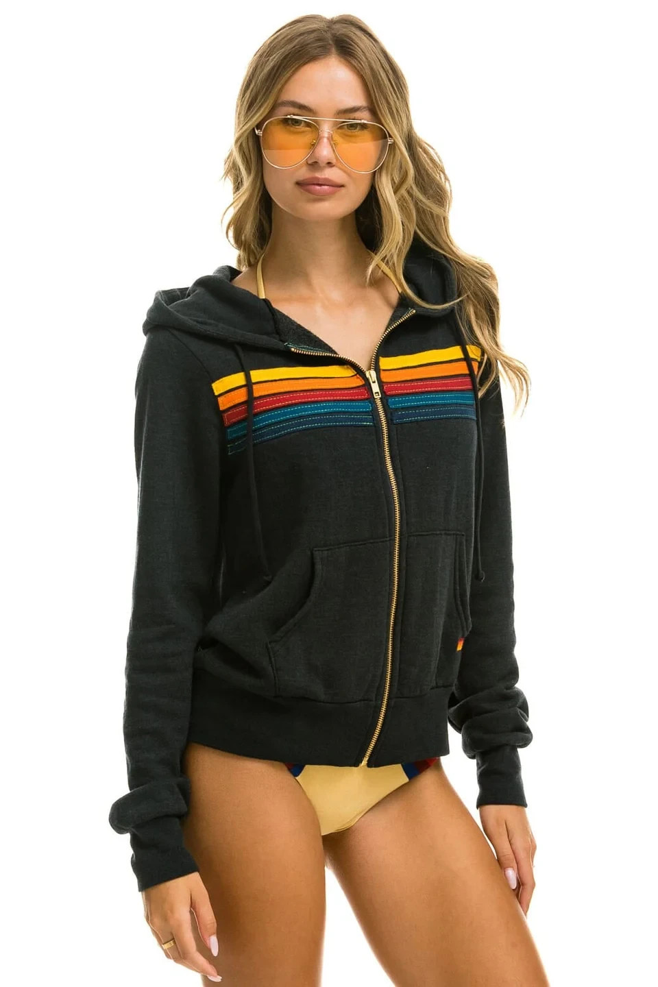 Aviator Nation – 5 STRIPE HOODIE – CHARCOAL Size Small