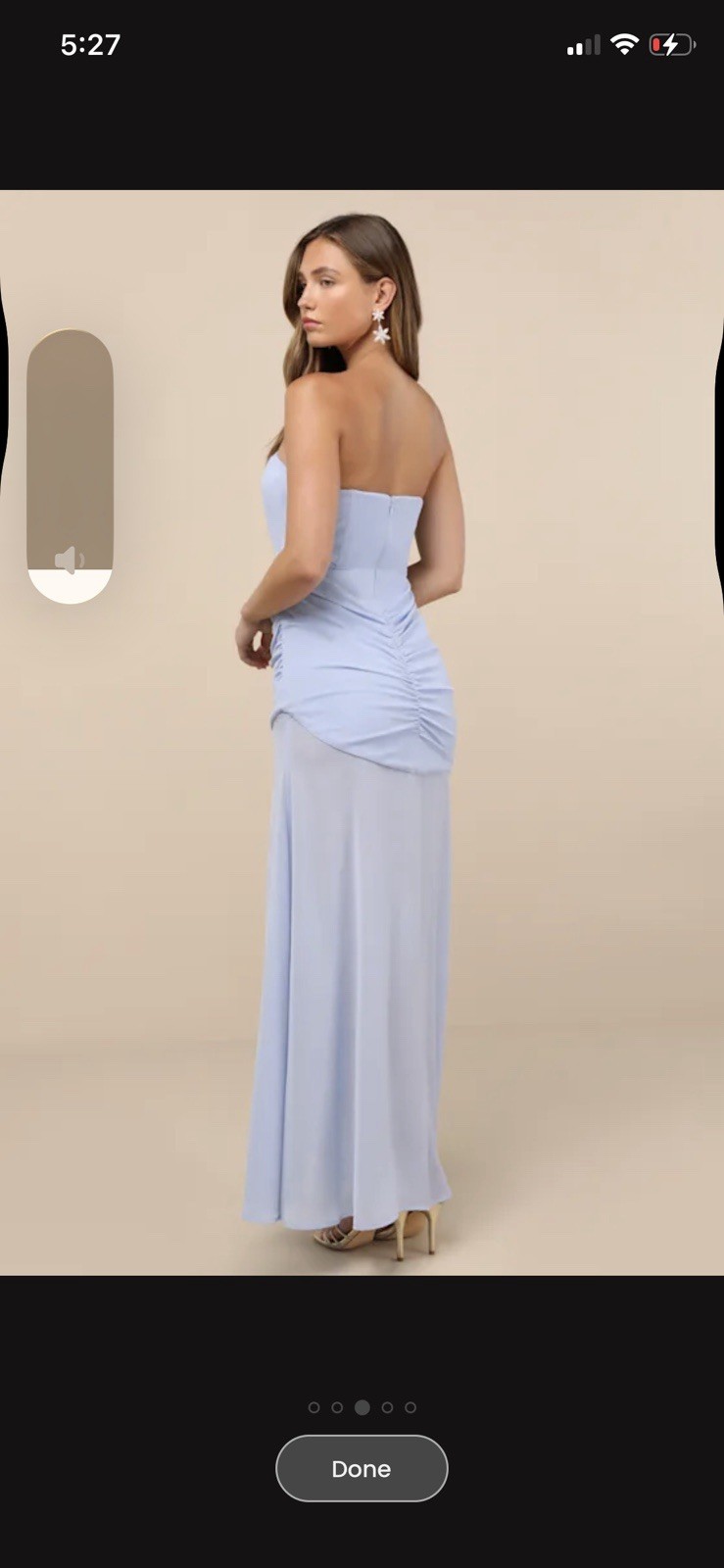 Lulus Women’s S Light Blue Strapless Ruched Maxi Dress Side Slit Solid