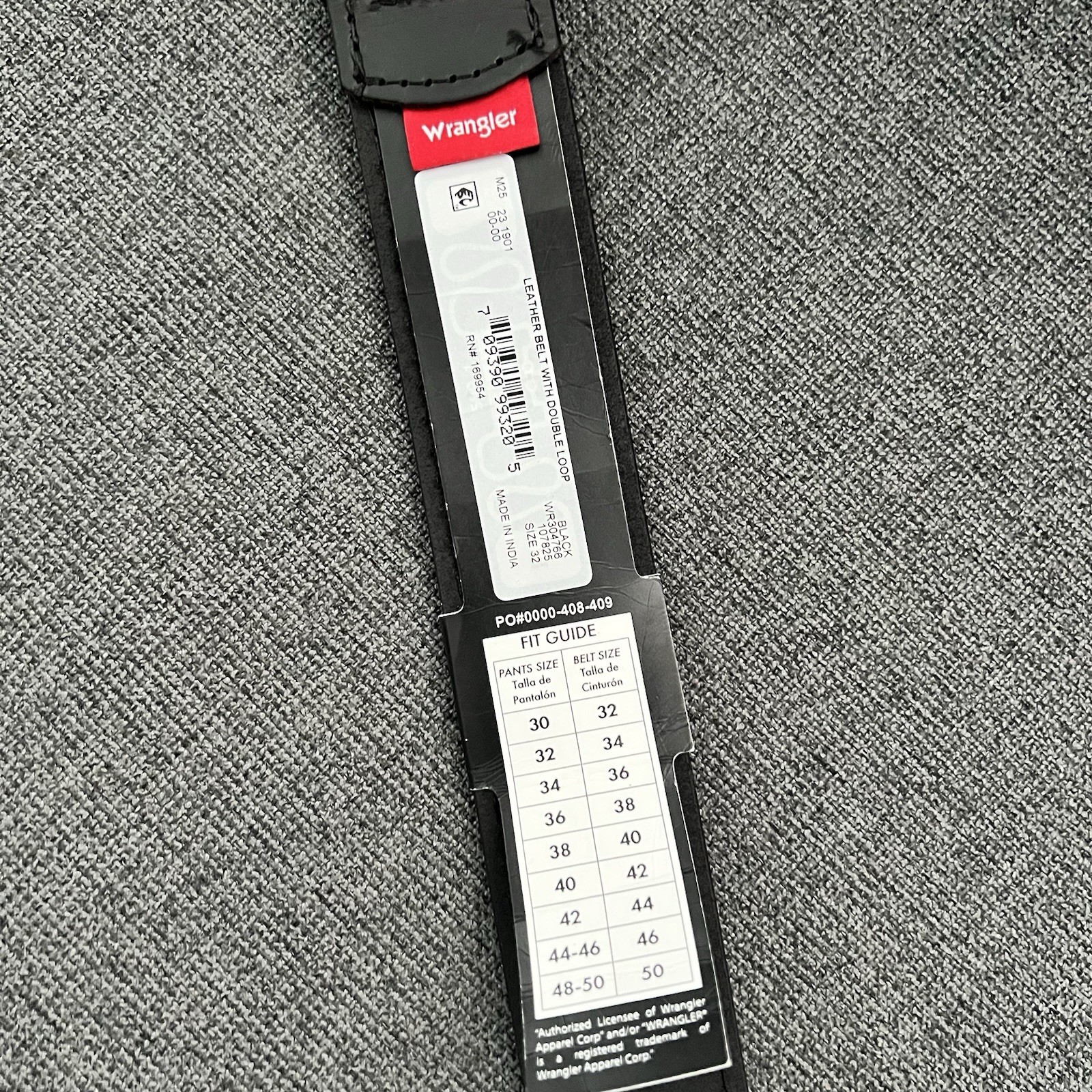 Wrangler Men’s Black Belt Size 32 1.5 in Solid Double Loop Buckle Logo