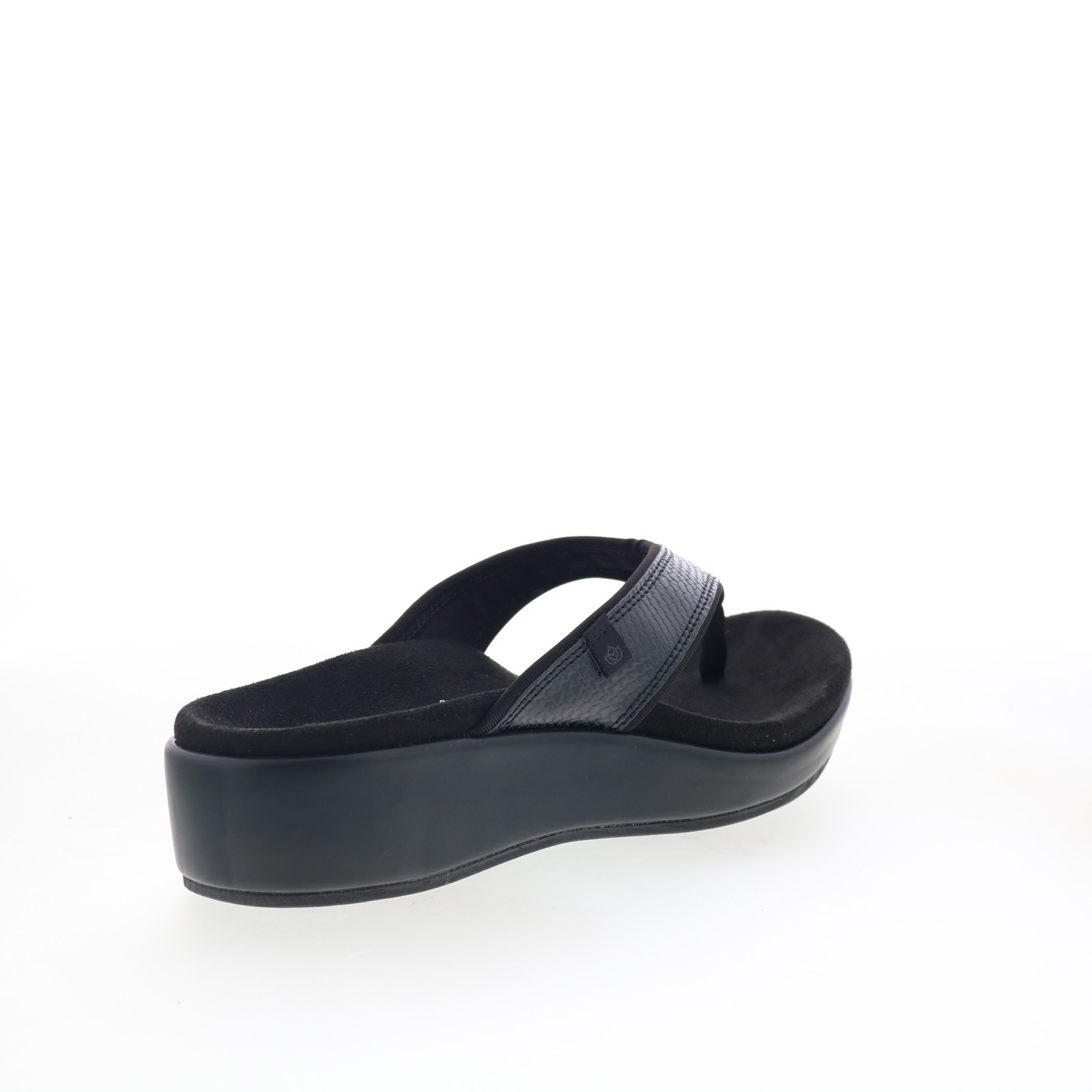 Spenco Weekend SP1076BLK Womens Black Wide Leather Flip-Flops Sandals Shoes