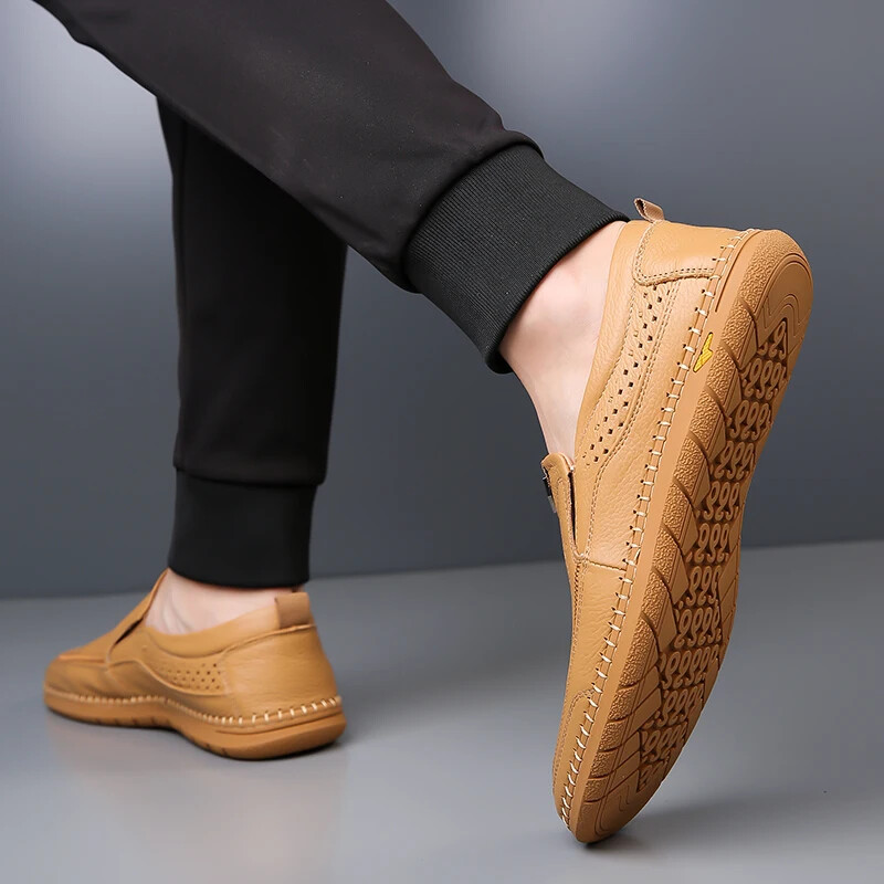 Men’s Casual Breathable Loafer Genuine Leather Moccasin Hollow Out Driving Shoes