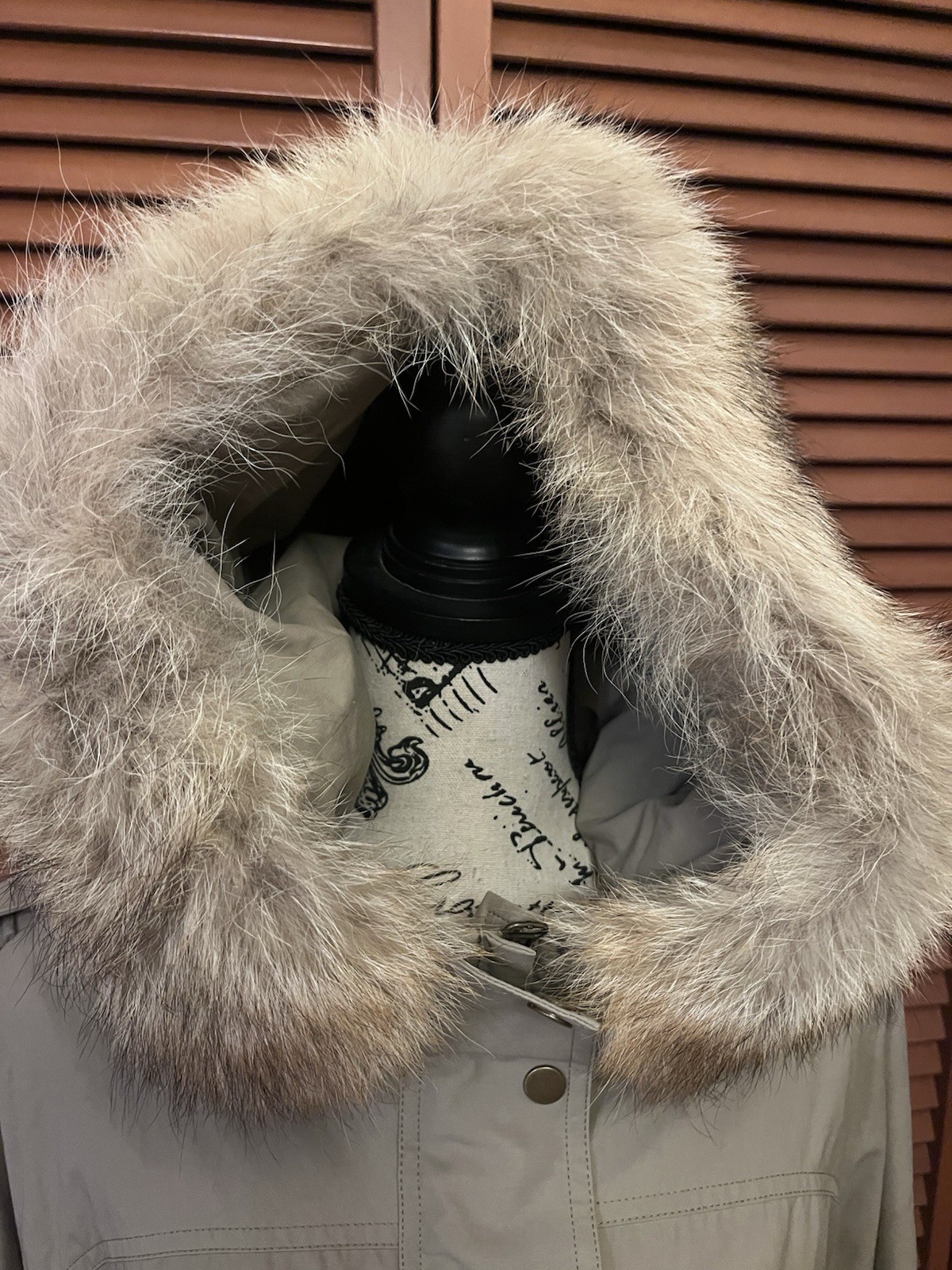 Pendleton Belted Beige Parka Real USA Coyote Fur Hood Quilted Lining Sz Xl
