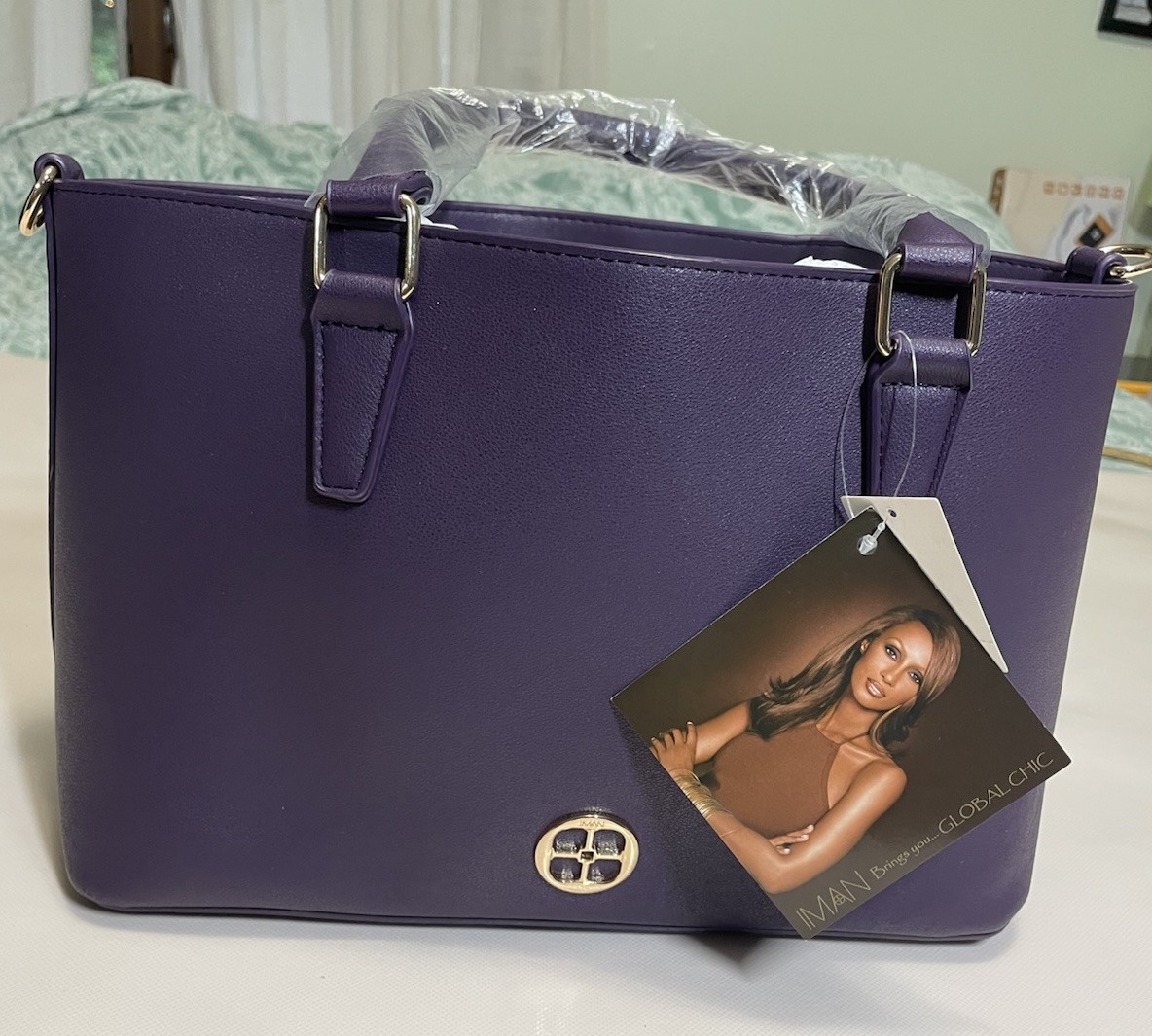 NWT IMAN GLOBAL CHIC Tote Bag Style 733464-504 Eggplant Color 12″ x 5″ x 8 1/4″