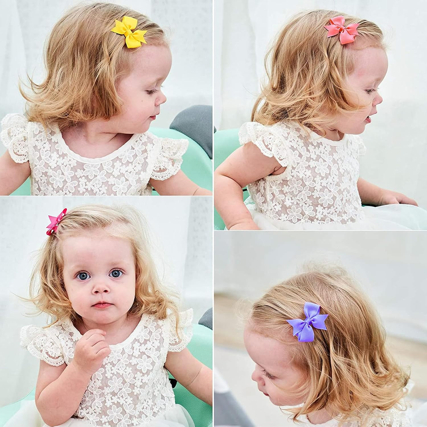 2″ Baby Hair Clips Fully Lined Bows Tiny Alligator Clips for Infants and Toddler