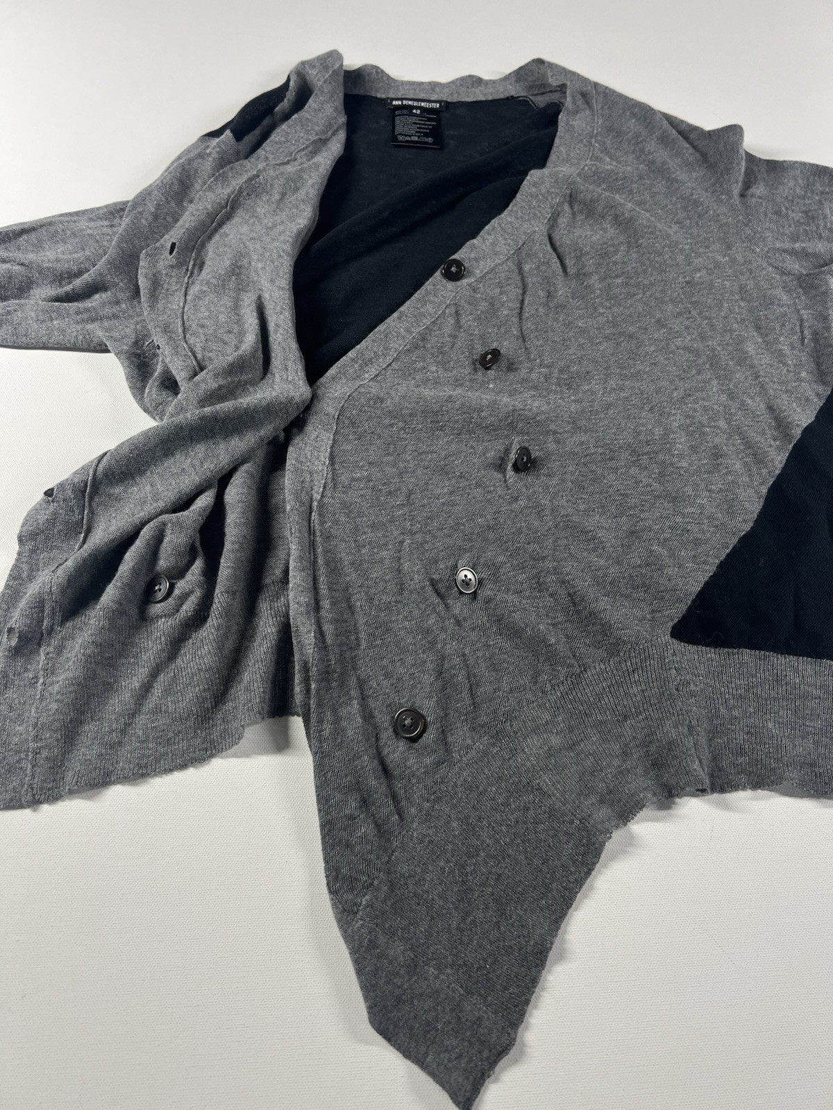 Ann Demeulemeester Sweater Cardigan Gray Black Asymmetrical Buttons Size 42