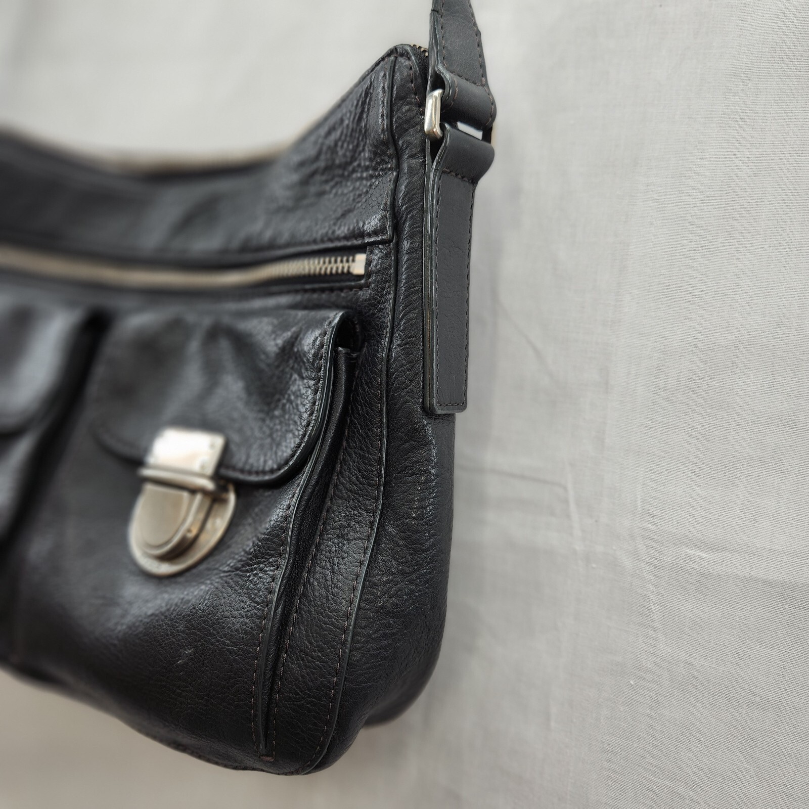 Fossil Purse Riley Genuine Leather Black Push Lock Cross Body Shoulder Bag