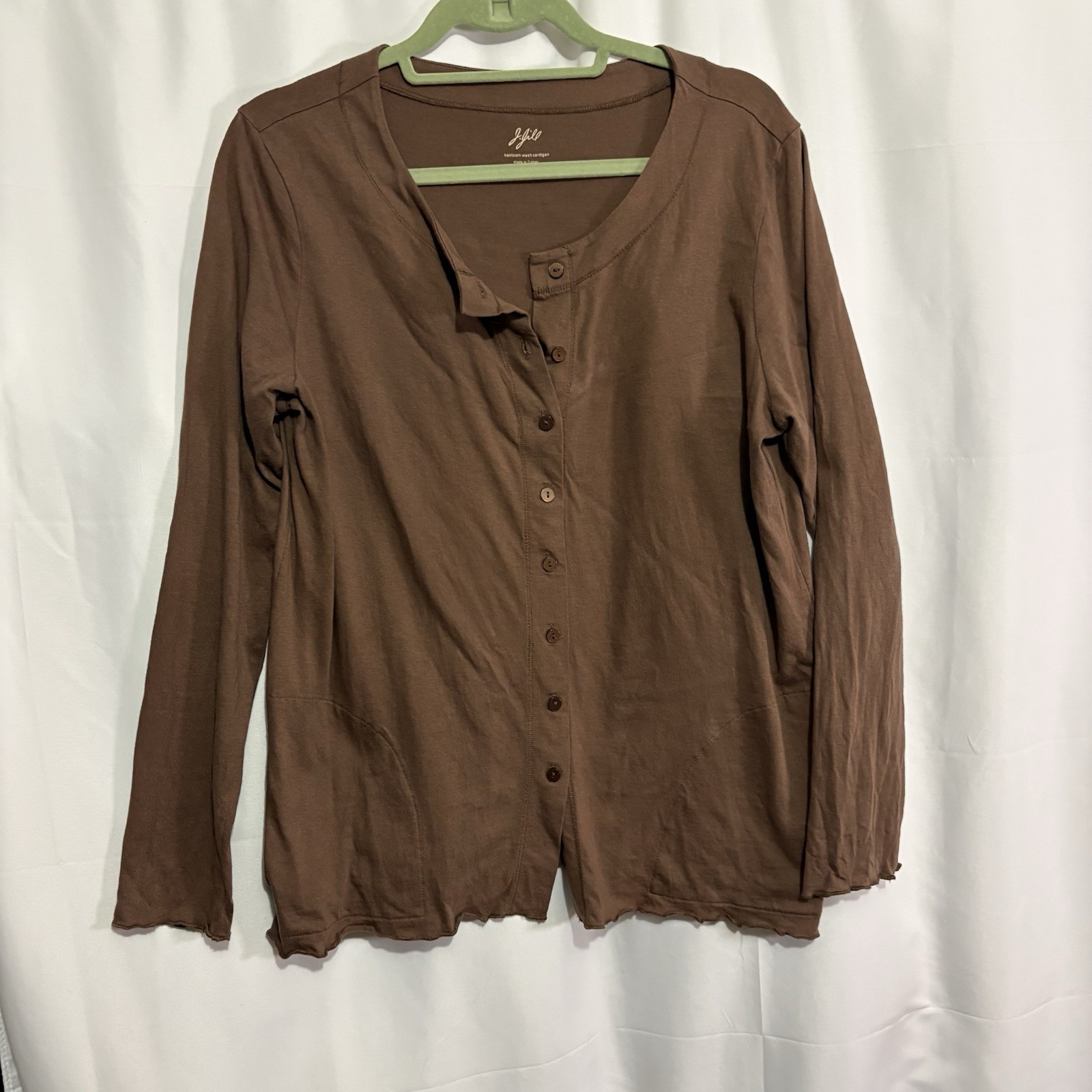 J.Jill 2 Pc Lounge Set Skirt Top Soft Knit Button Front Casual Travel Brown Med