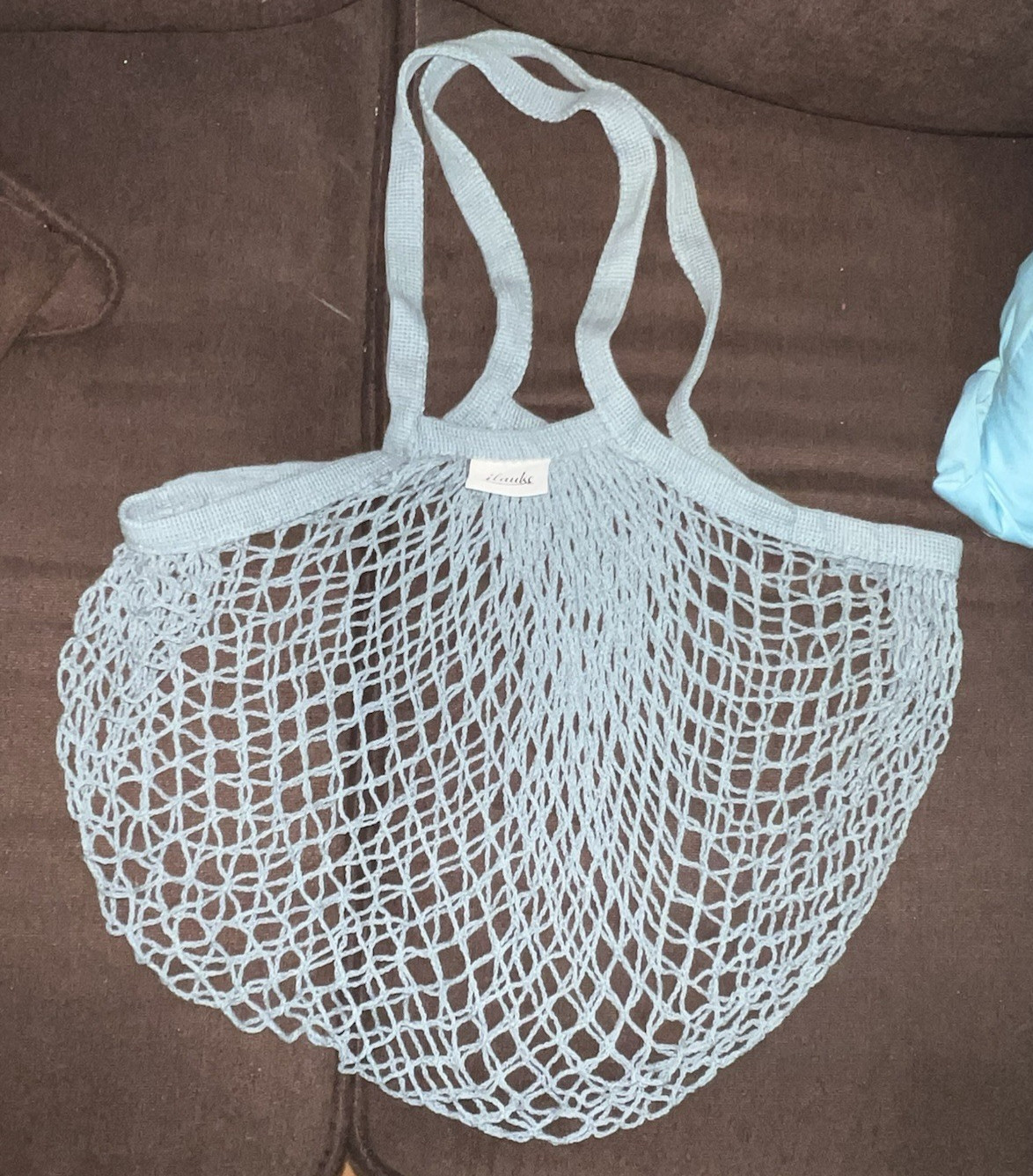 Ilauke Reusable Cotton Knit Mesh Net Tote Bag in Teal color, Lightweight beach.