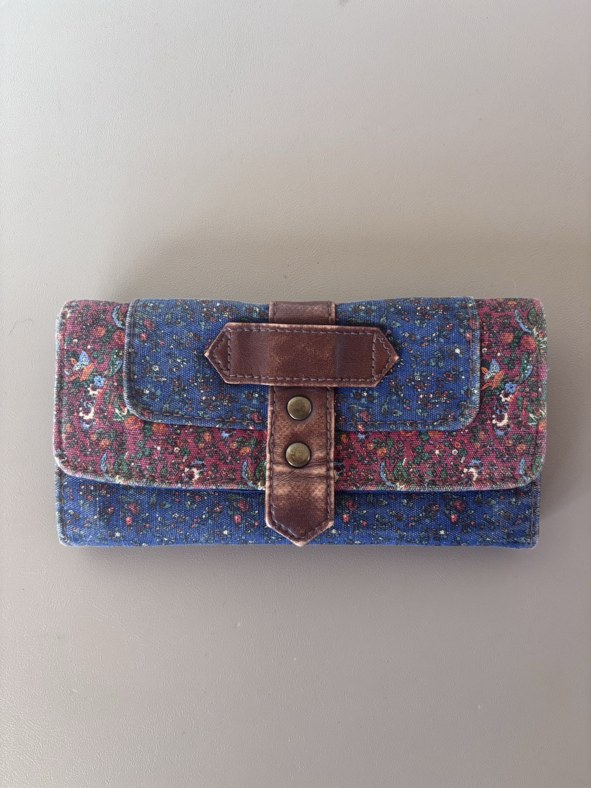 Unbranded Denim Floral Trifold Women’s Wallet Red Blue Boho Hipster 6.75×3.5″