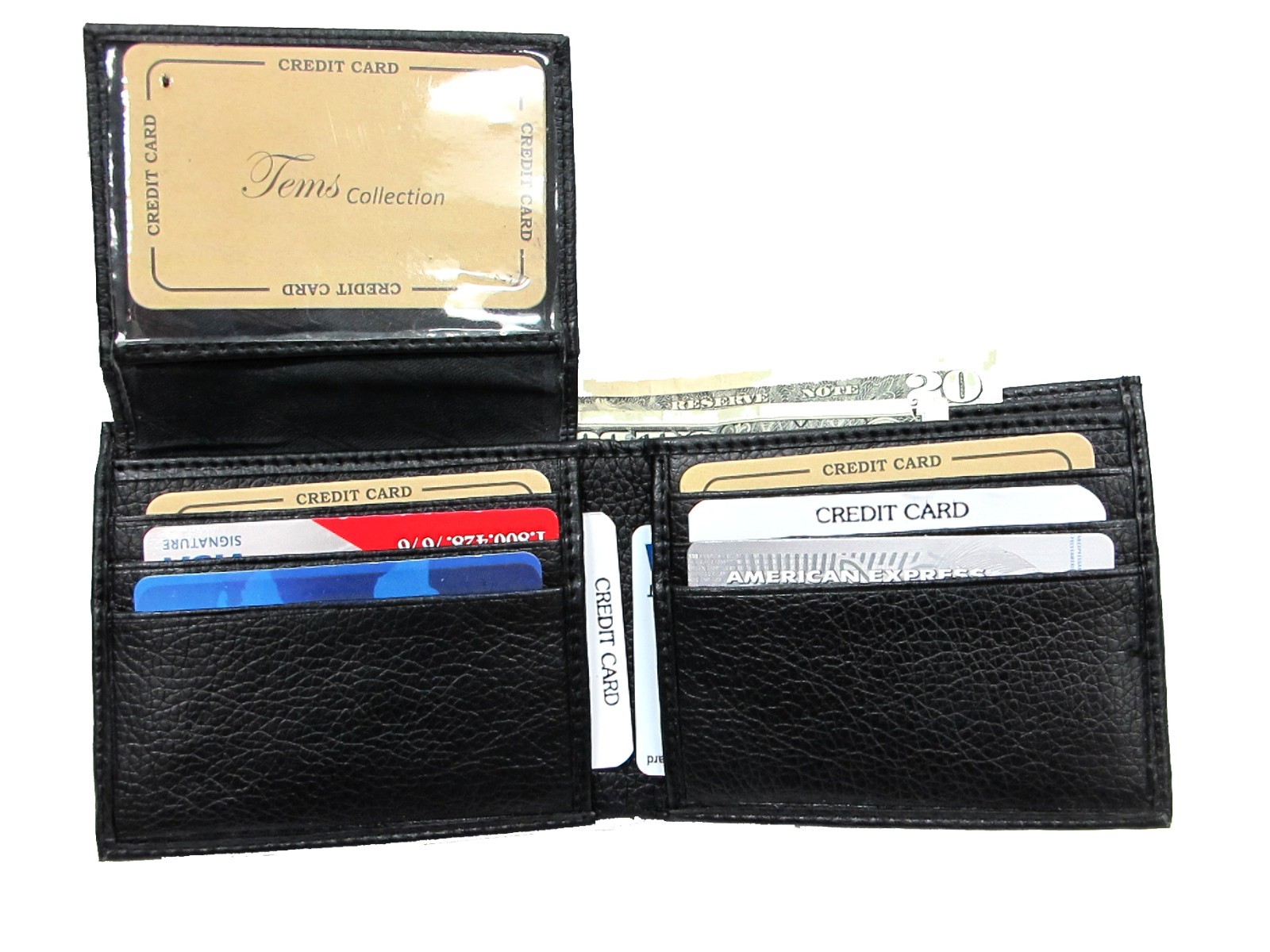 Hand Crafted Faux Leather Men’s Wallet 8 Card Slot ID Window Bi-fold Black