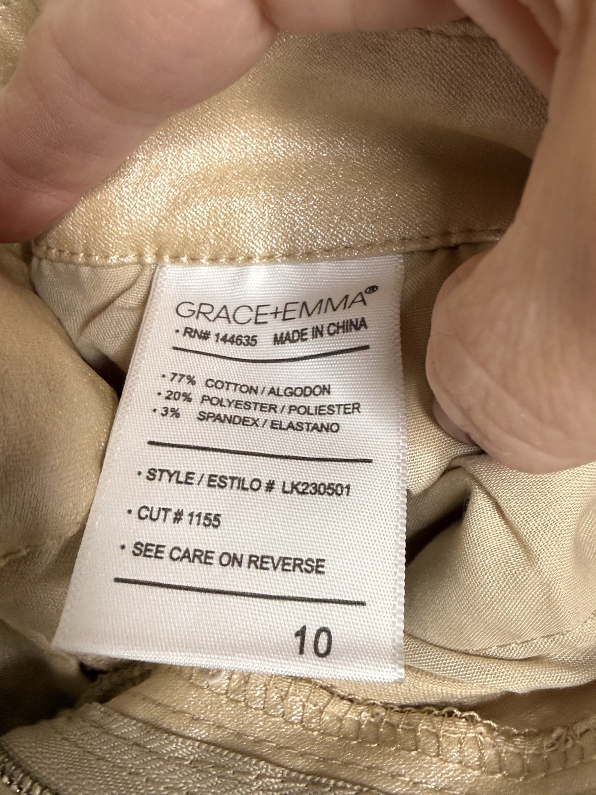 Grace + Emma Gold Metallic Coated Jeans Women Size 10 Stretch High Rise Pants