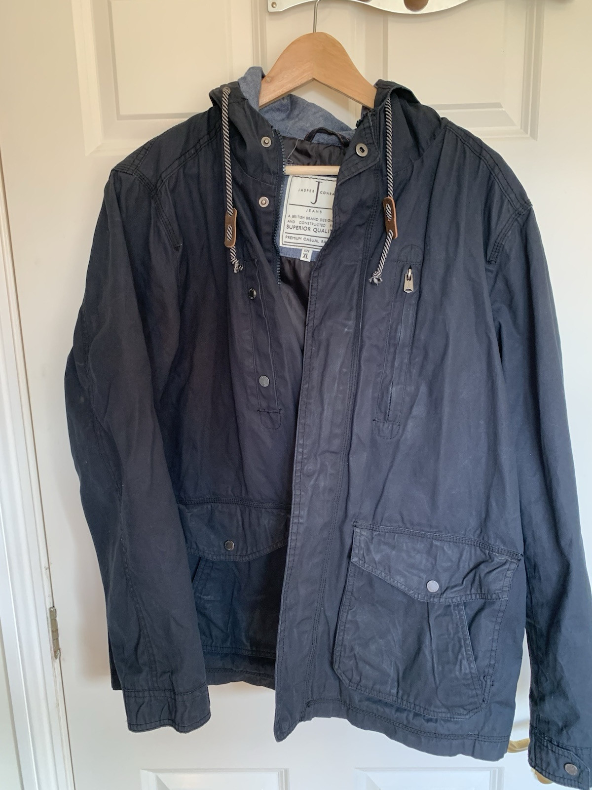 Genuine Jasper Conran Jacket Women’s XL Blue Cotton Hooded Coat – Free Returns