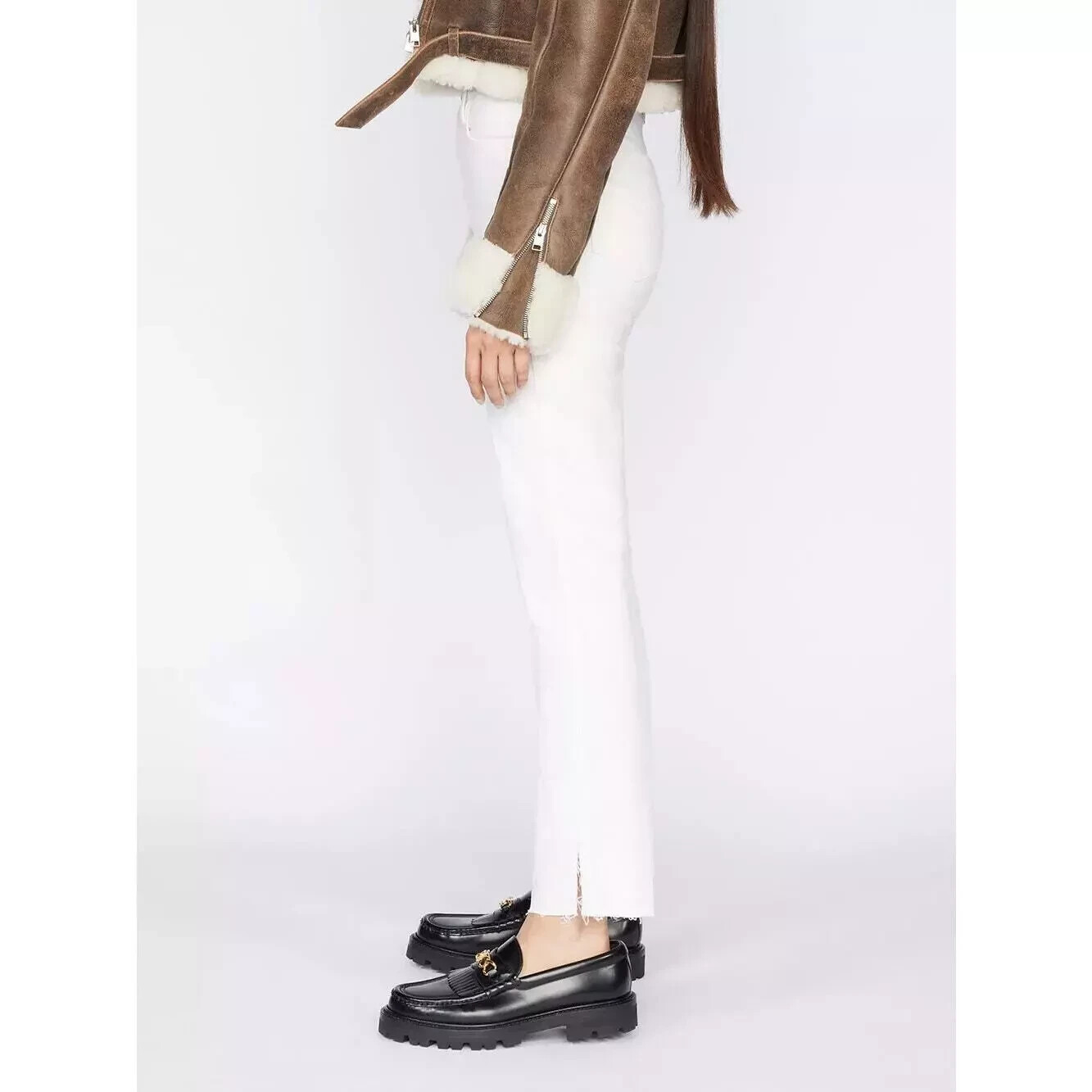 NWOT Frame Le Sylvie Slender Straight Jeans High Slit Hems Au Naturel Ivory 24