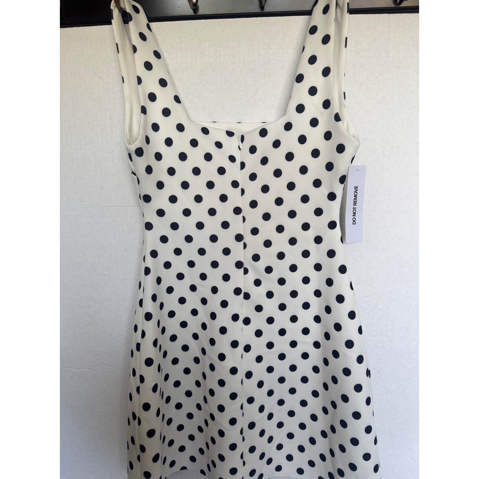 Princess Polly Polka Dot Mini Bomber Dress White Black Square Neck Side Slit 6