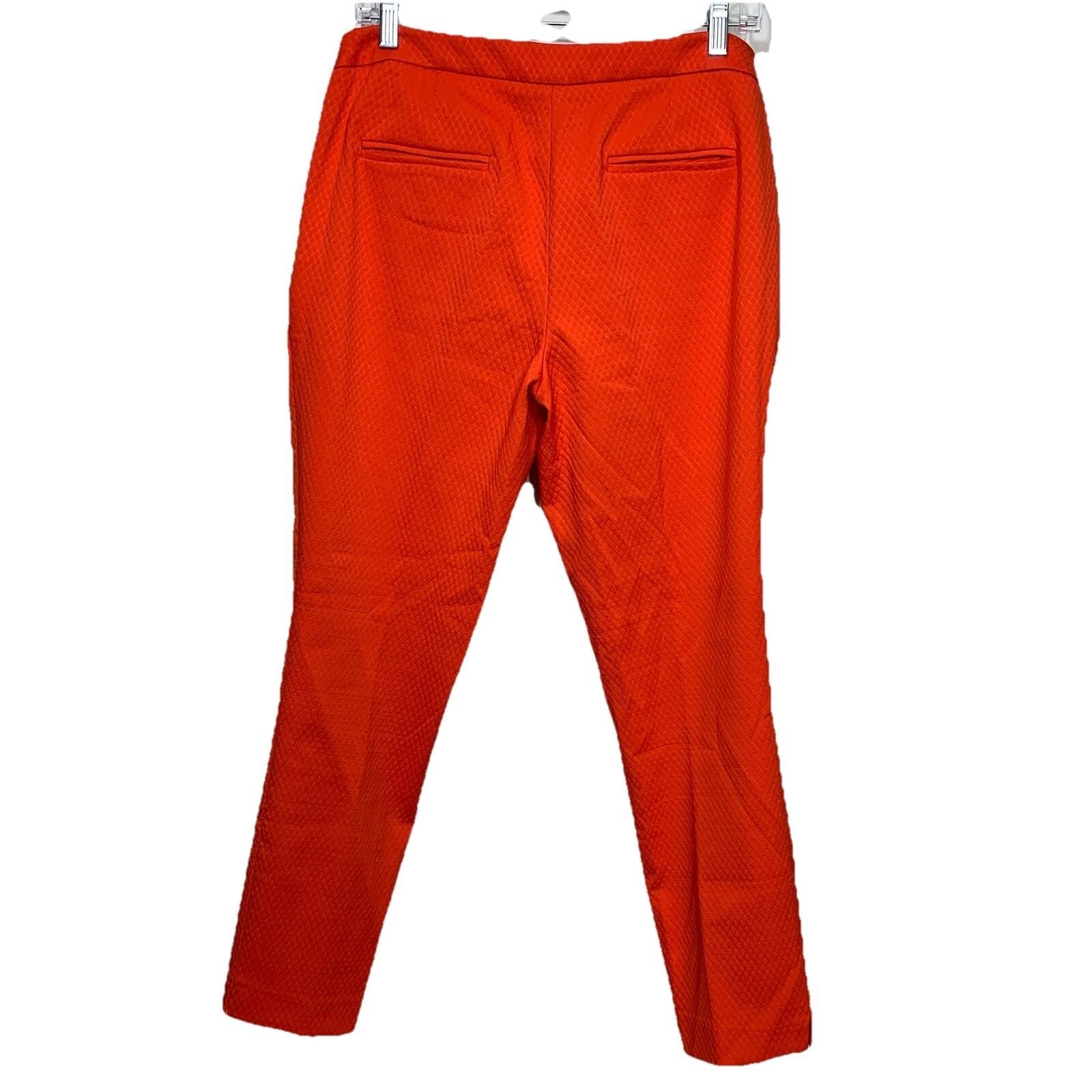 Dalia Collection Ankle Pants Womens 8 Orange Textured Diamond Jacquard Slim Fit
