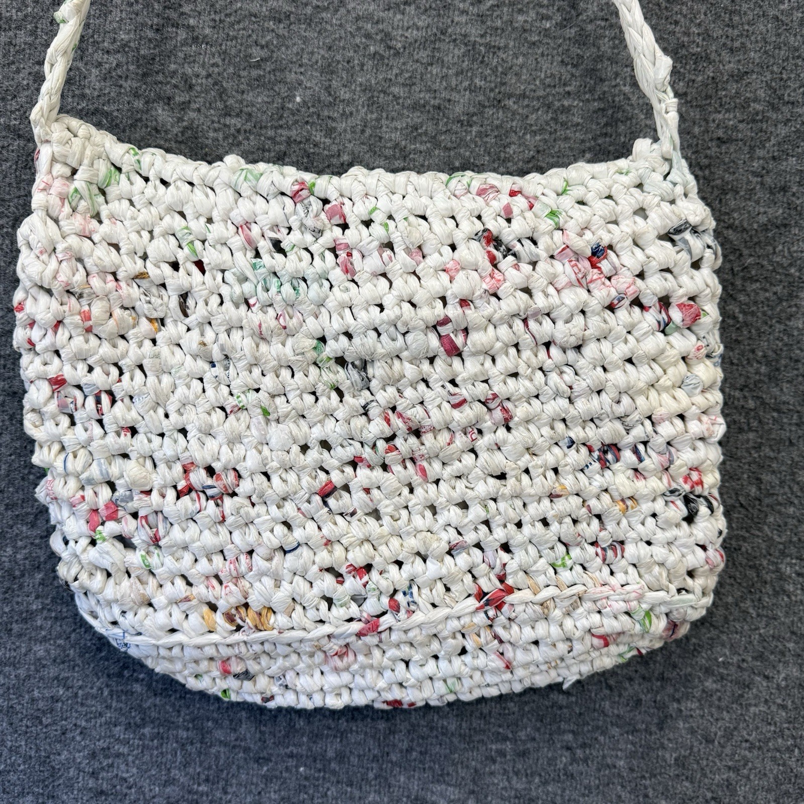 Handmade Recycled Woven Plastic Grocery Bag Tote Eco Friendly Upcycled Purse