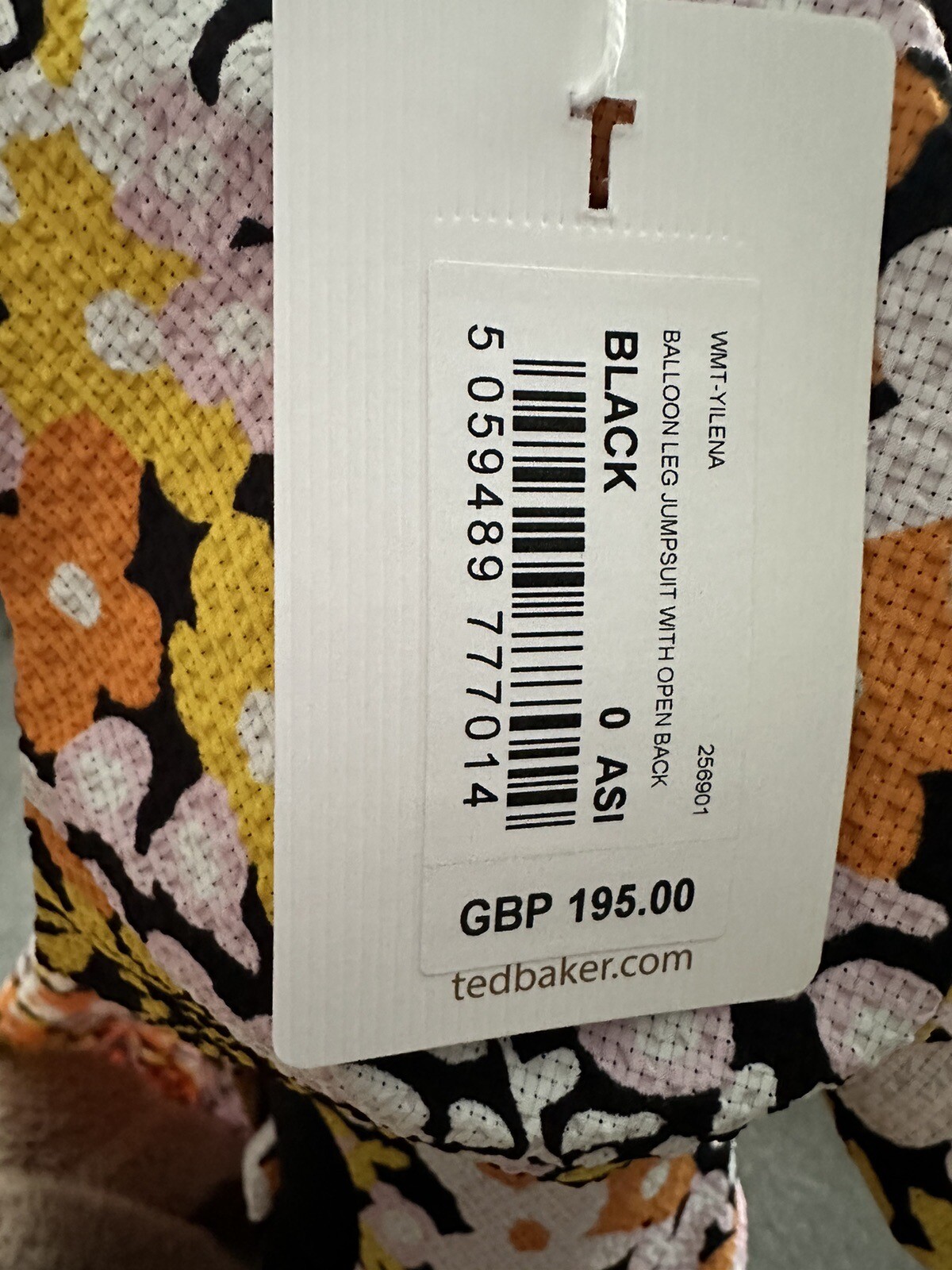 £220 TED BAKER YILENA BALLOON LEG JUMPSUIT WITH OPEN BACK YELLOW/MULTI Sz 0 6 8